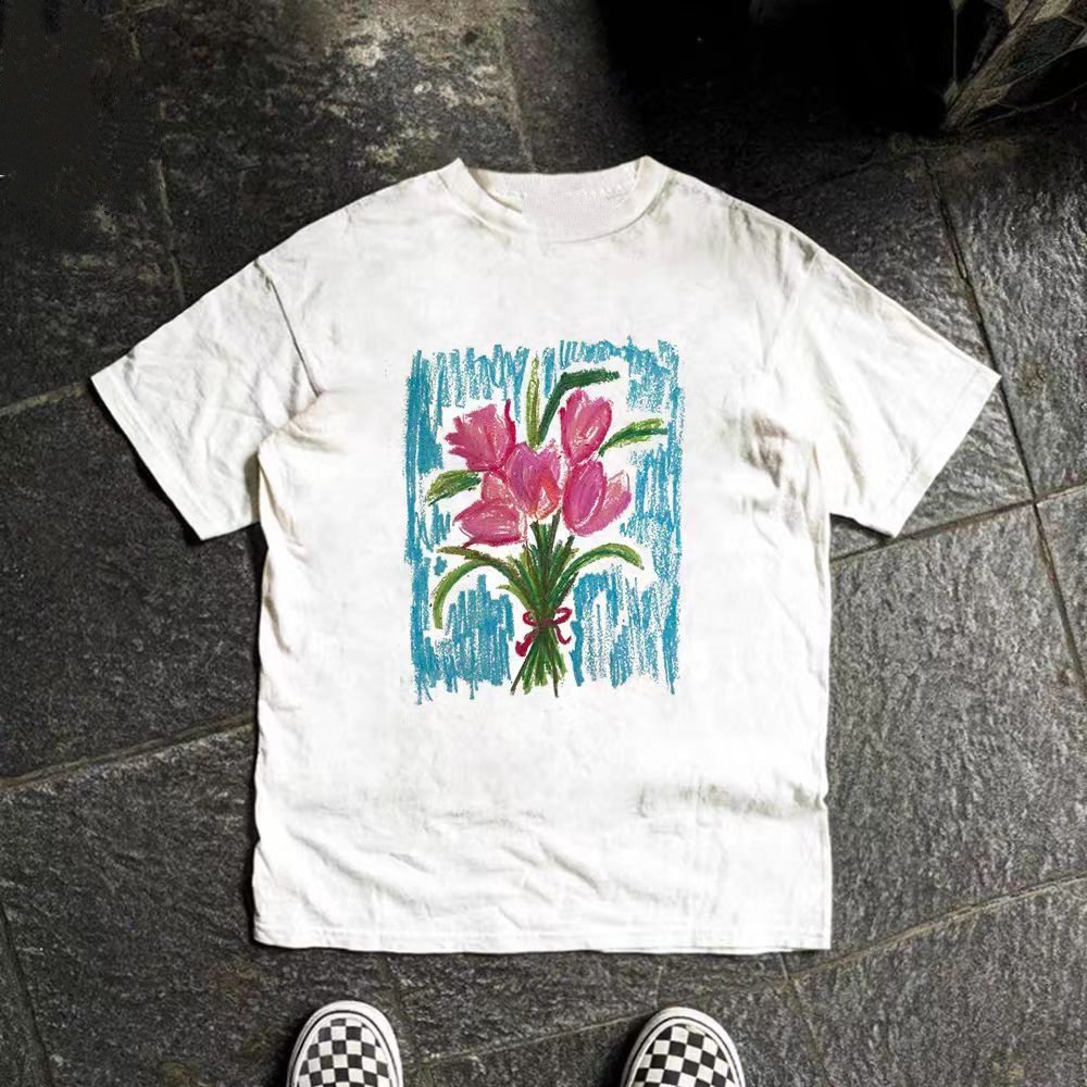 Japanese Brand × Vintage White washed retro rose print loose t-shirt Size US M / EU 48-50 / 2 - 1 Thumbnail