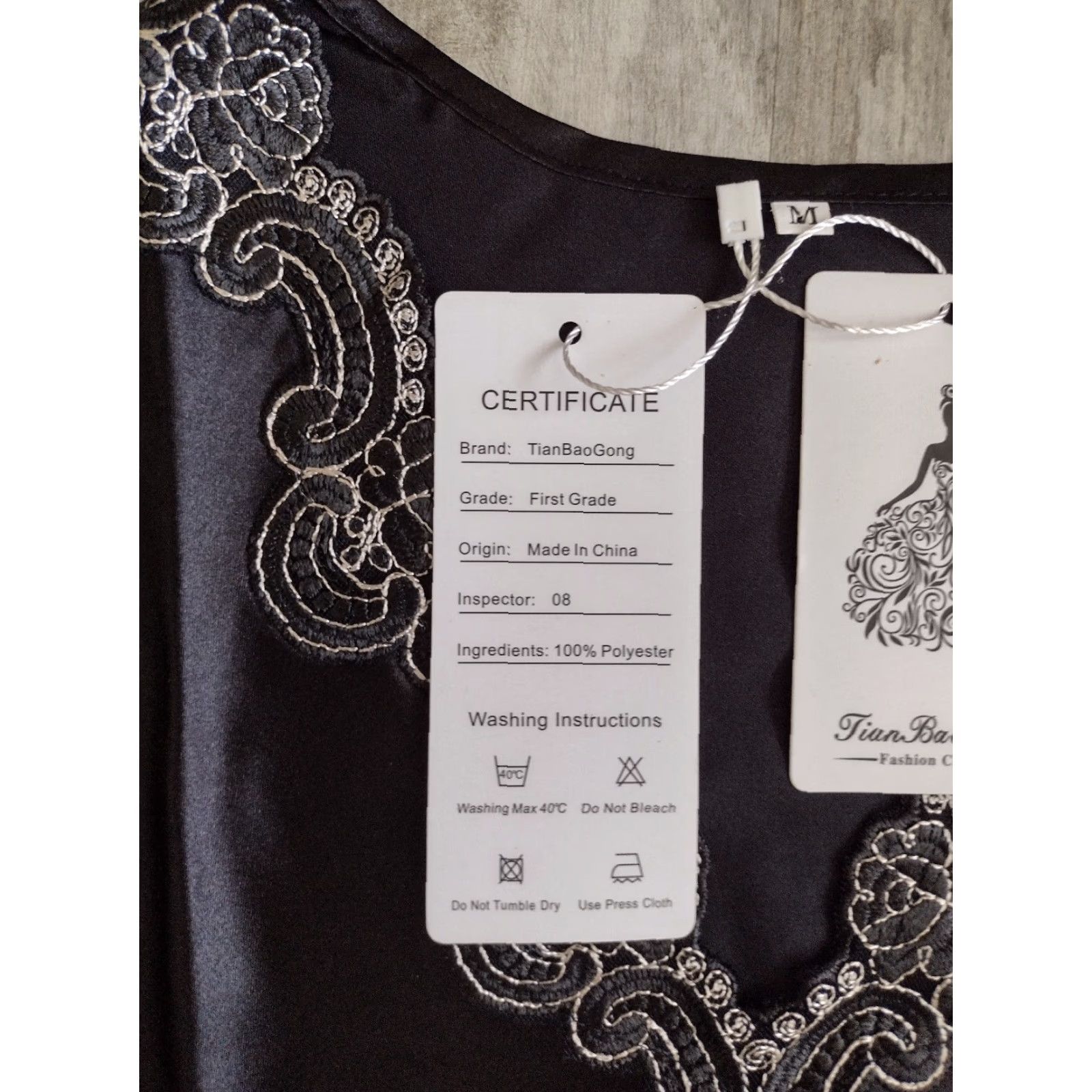 Vintage Tian Bao Gong Womens Pajamas Set 100% Polyester Black Floral Size M Intimate NWT Size ONE SIZE - 7 Thumbnail