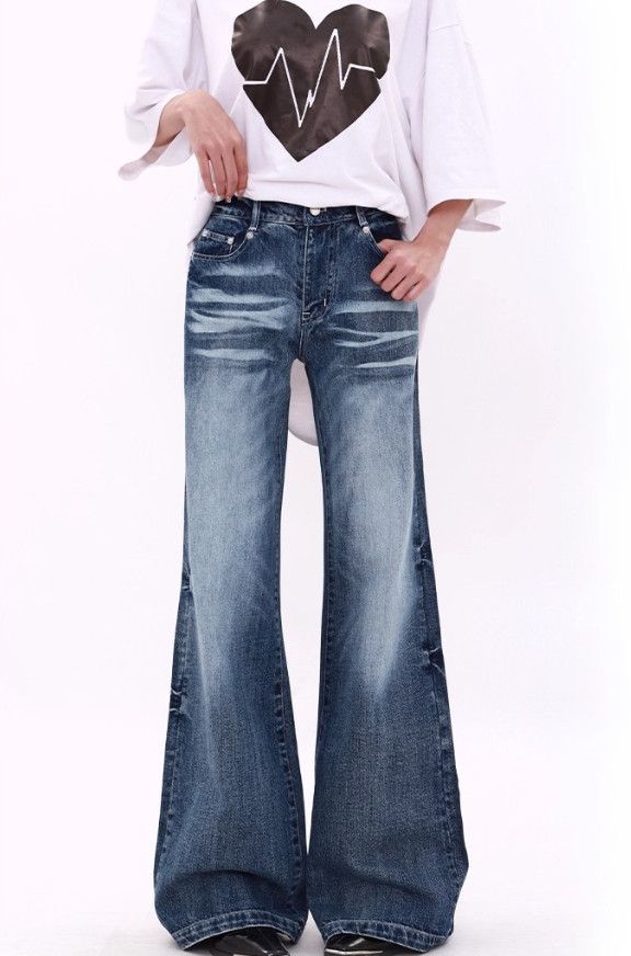 Japanese Brand Retro men's straight washed distressed wide-leg jeans Size US 32 / EU 48 - 1 Thumbnail