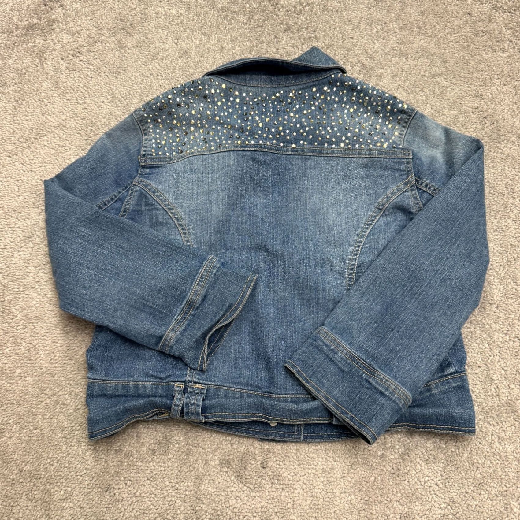 Vintage VINTAGE Democracy Studded Rhinestone Embellished Denim Jacket Womens Small Blue Button Size M / US 6-8 / IT 42-44 - 2 Thumbnail