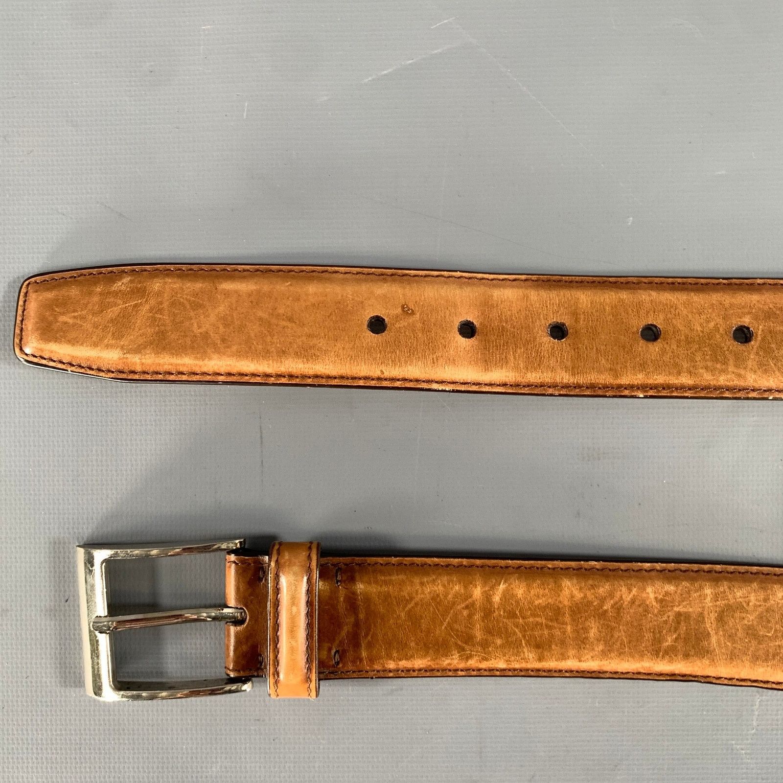 Sutor Mantellassi SUTOR MANTELLASSI Size 38 Camel Distressed Leather Belt Size 38 - 7 Thumbnail