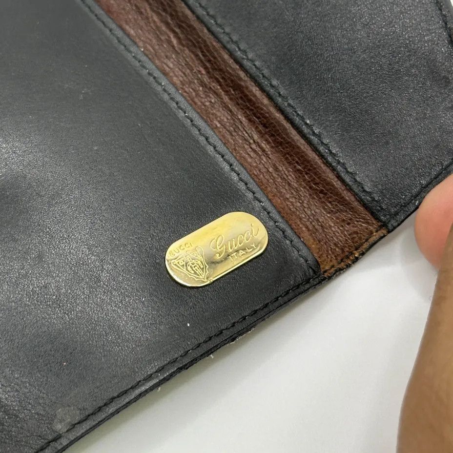 Gucci Vintage Gucci Gold Toned Black Leather Bifold Wallet Size ONE SIZE - 8 Thumbnail