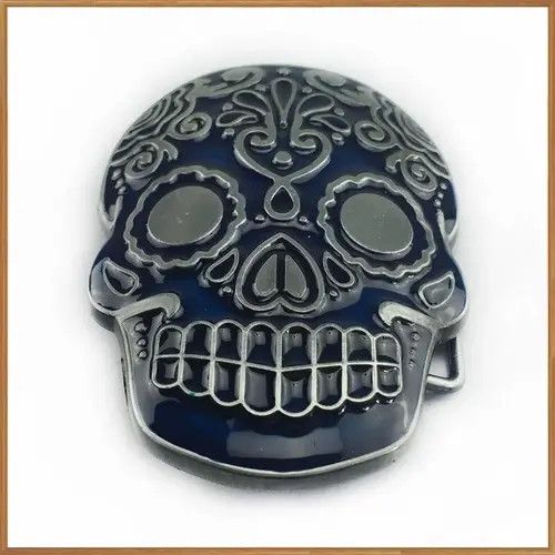 Other blue enameled skull head belt buckle ( no belt ) Size ONE SIZE - 3 Thumbnail