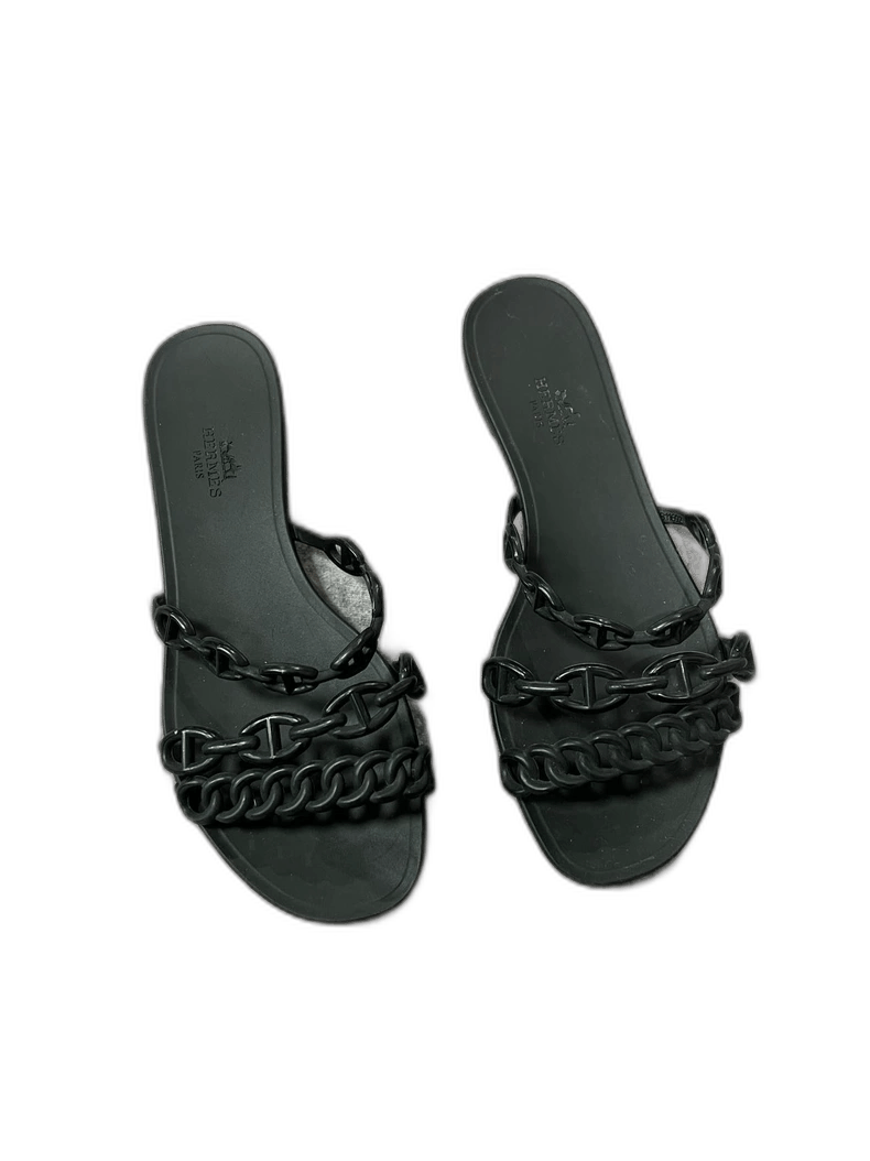 Hermes Hermes black chain slide sandals-yf Size US 5.5 / EU 38 - 1 Thumbnail