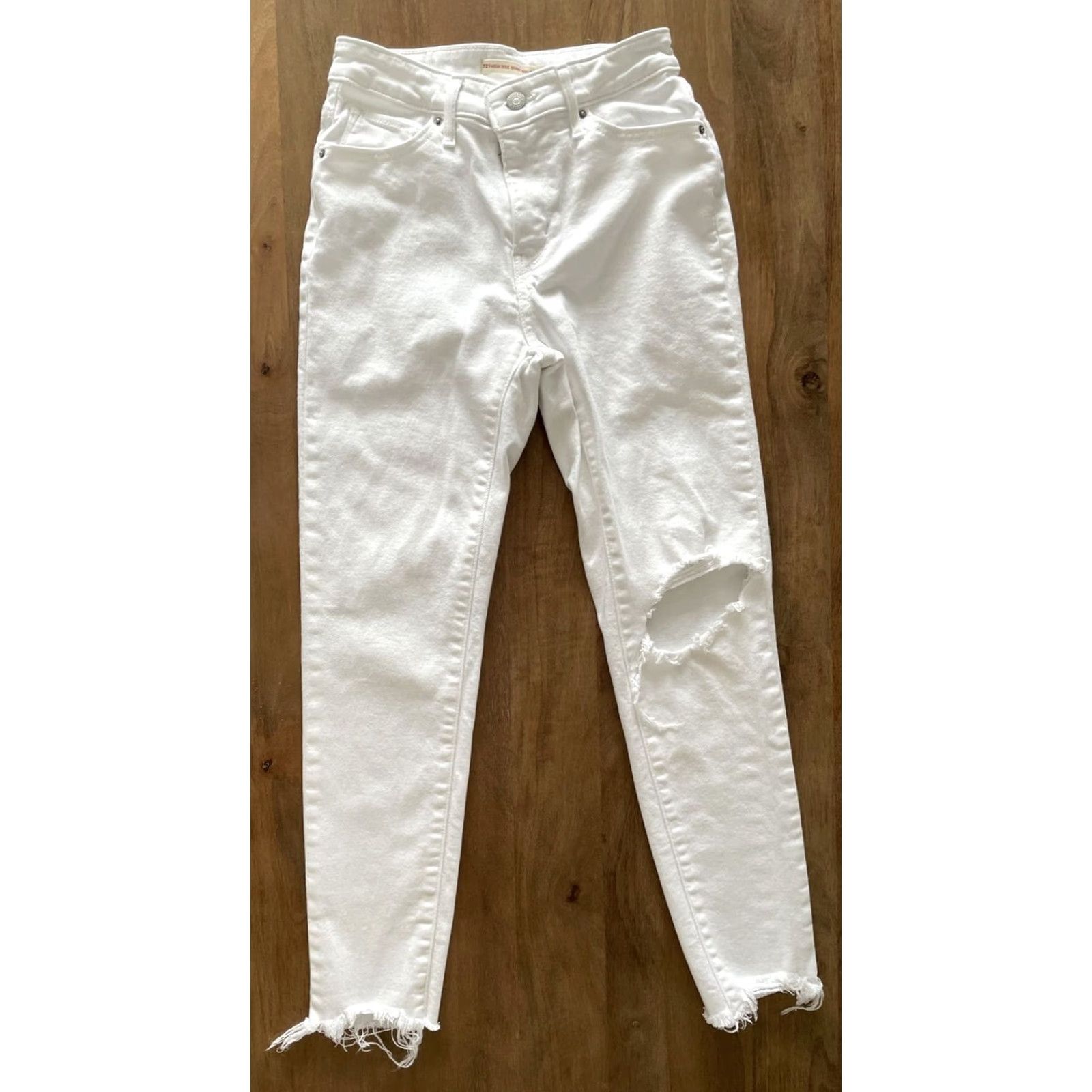 Levi's Levi's 721 High Rise Skinny Jeans Women White 26x25 Slim Stretch Denim Size 26" / US 2 / IT 38 - 2 Thumbnail