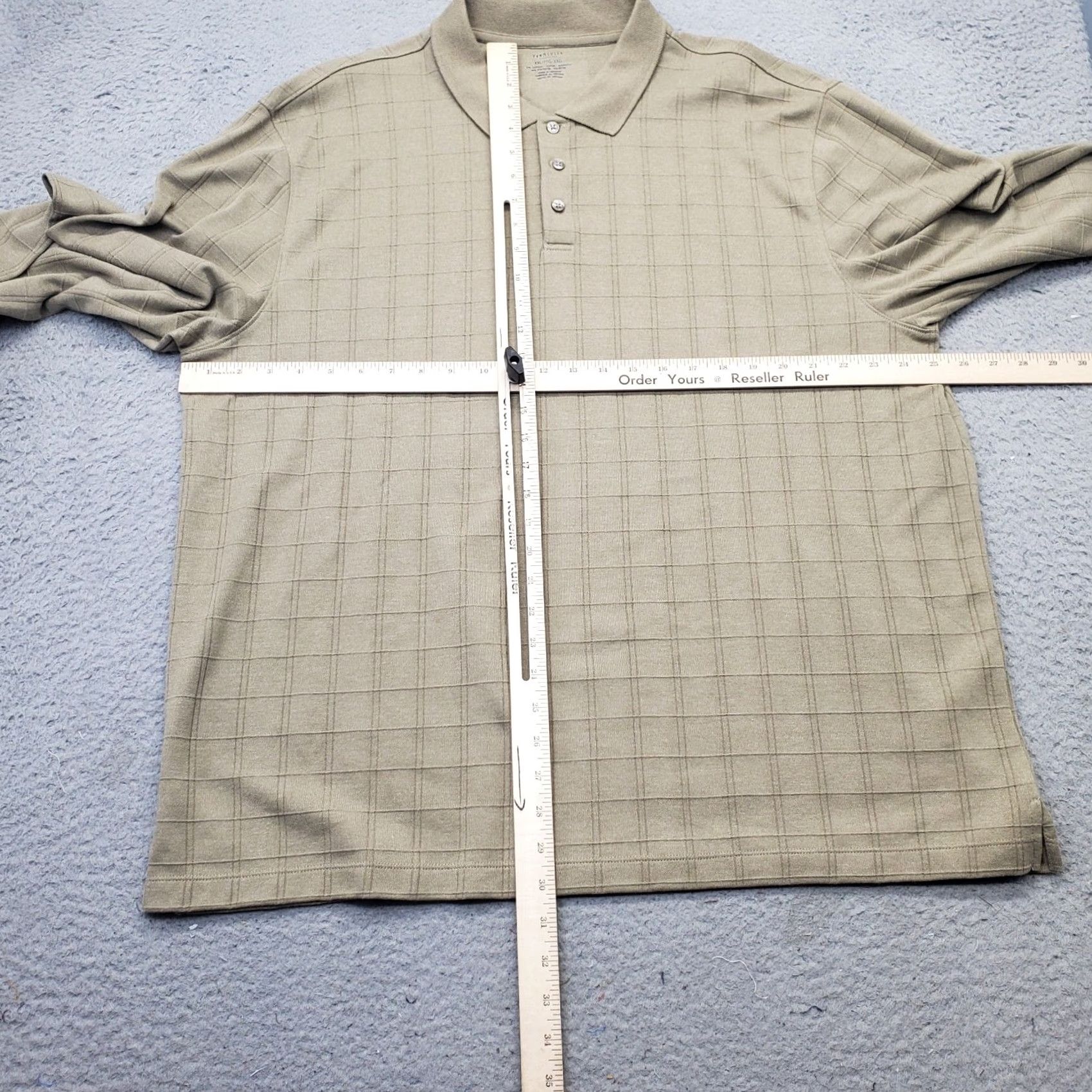 Van Heusen Van Heusen Mens XXL Tan Self Check Raglan Sleeve Collared Popover Polo Sweater Size US XXL / EU 58 / 5 - 4 Thumbnail