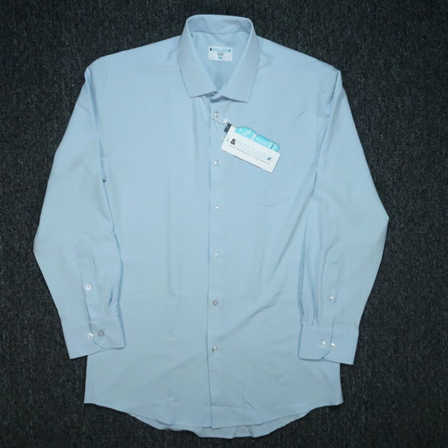 Vintage &Collar Shirt Men Extra Large Blue Slim Fit Performance Stretch Wrinkle Free NWT Size US XL / EU 56 / 4 - 2 Thumbnail