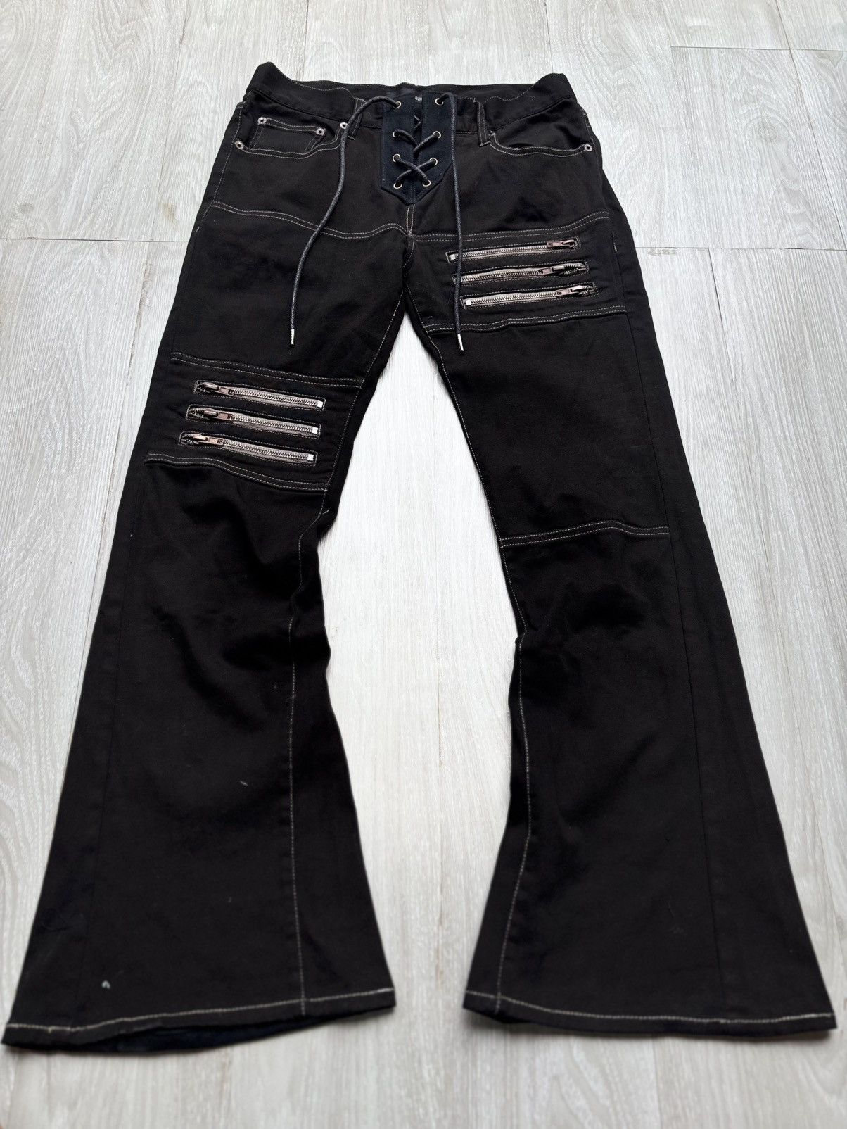 Japanese Brand Rubik lace up flare pants Size US 29 - 1 Thumbnail