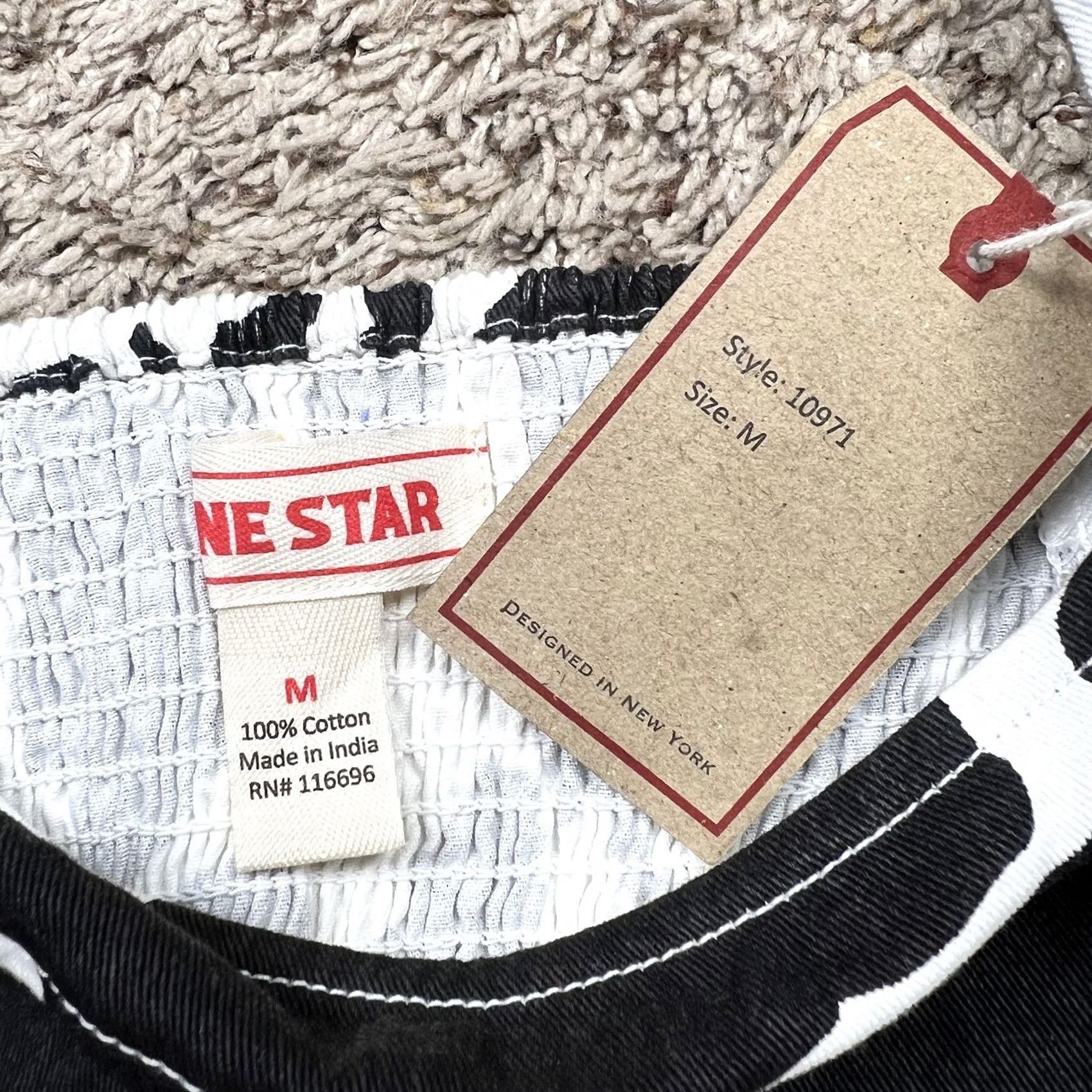 Denime Lone Star Cow Print Corset Structured Denim Crop Top Womens Medium Shirt Sleeveless Cropped Western Cowboy Cowgirl Slim Regular Black Cap Sleeve? Size M / US 6-8 / IT 42-44 - 7 Thumbnail