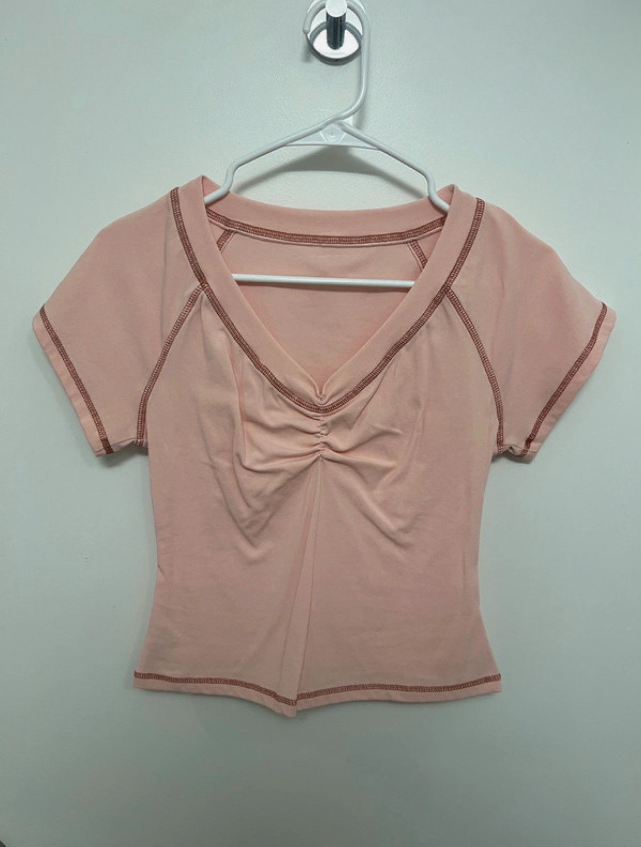 Other Light pink V-neck Ruched Cap Sleeve Tee Size L / US 10 / IT 46 - 1 Thumbnail