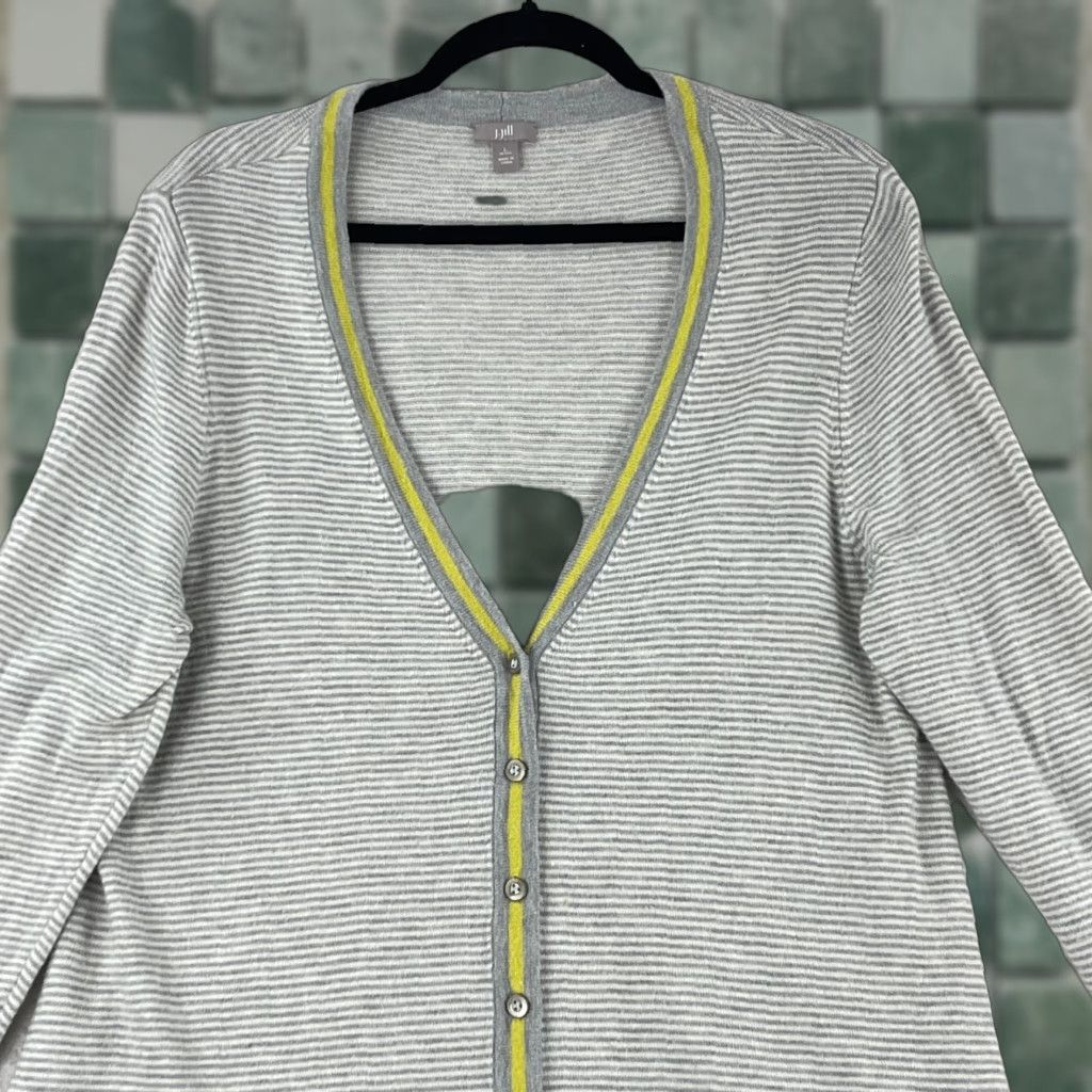 J. Jill J. Jill Cardigan Sweater Womens Large Petite Gray Stripe Long Sleeve Knit Size L / US 10 / IT 46 - 1 Thumbnail