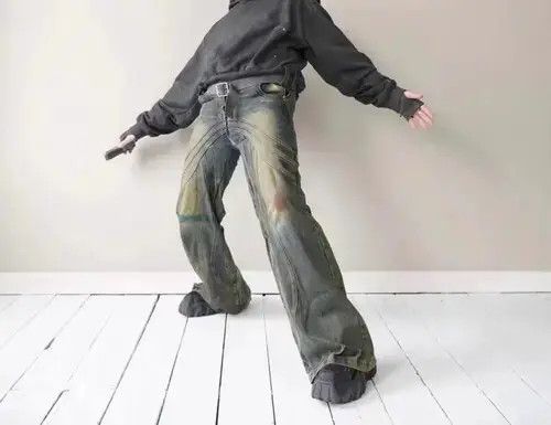 Japanese Brand × Jean Retro distressed splash striped wide-leg draped jeans Size US 32 / EU 48 - 2 Thumbnail