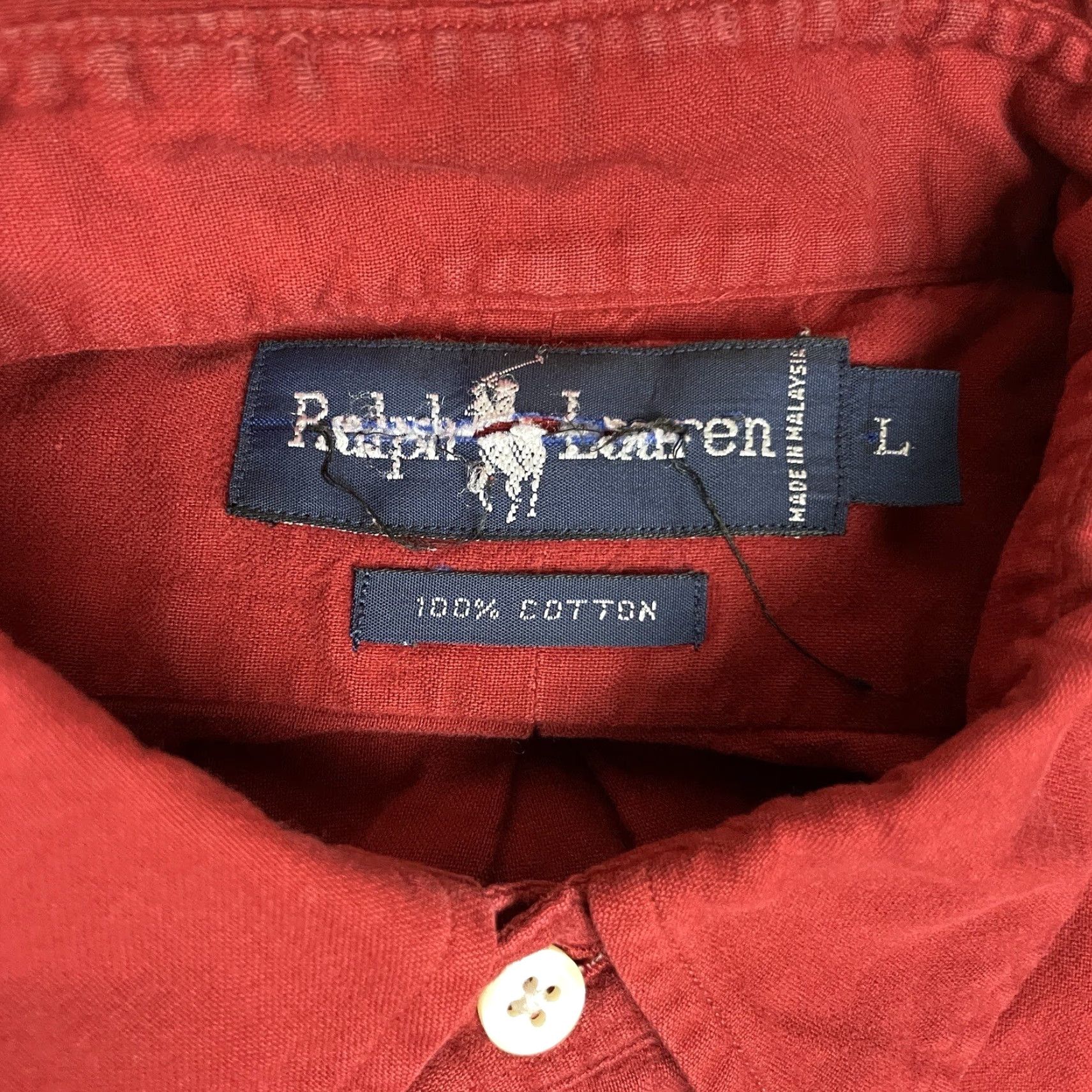 Ralph Lauren VINTAGE Ralph Lauren Polo Shirt Mens L Red Button-Down Pony Distressed 90s Polo Shirt Button-Up Knit Cotton Long Sleeve Size US L / EU 52-54 / 3 - 4 Thumbnail