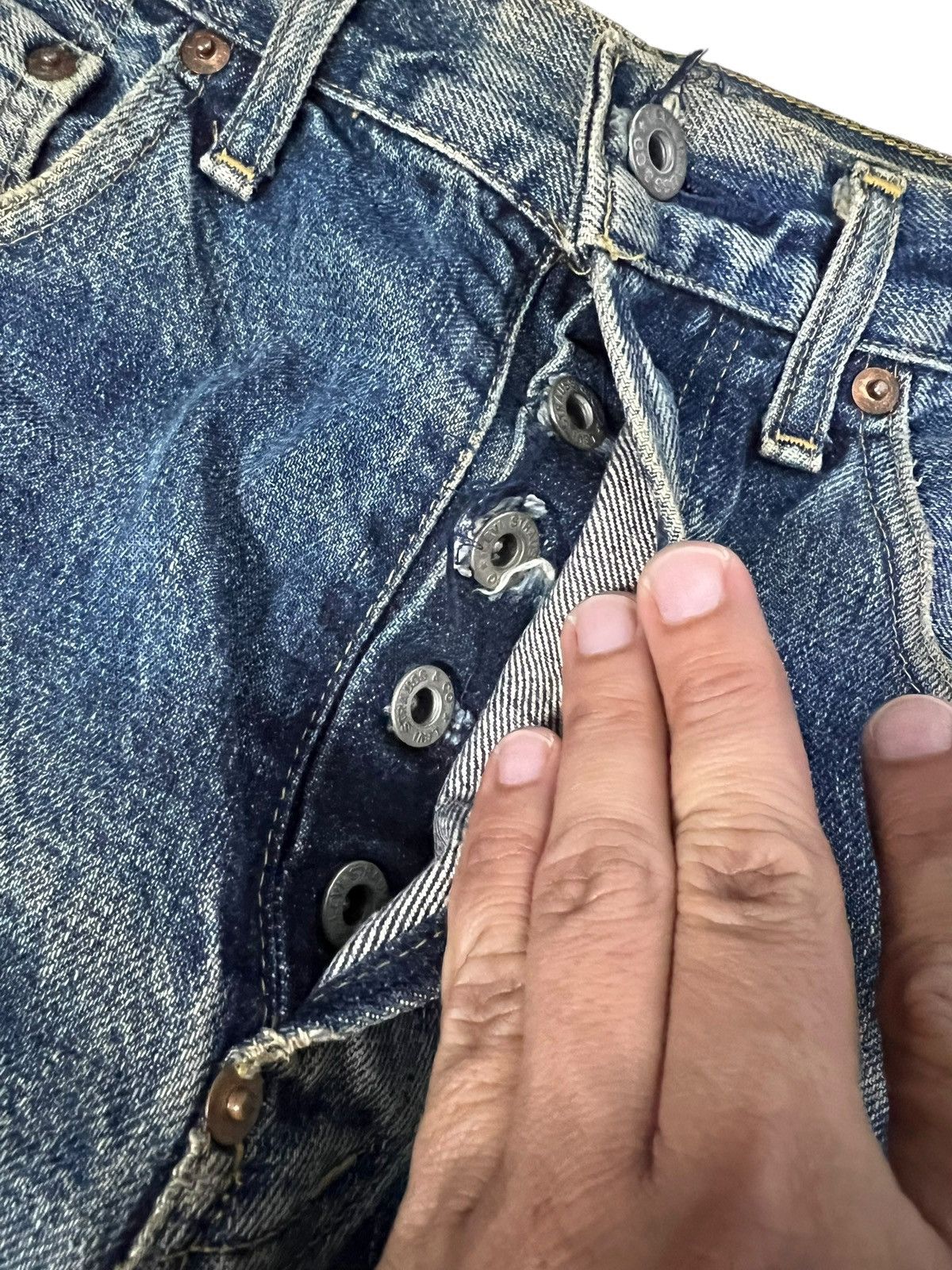 Levi's Vintage Levis 702 Big E Repaired Selvedge Backle Back Jean Size US 29 - 10 Thumbnail