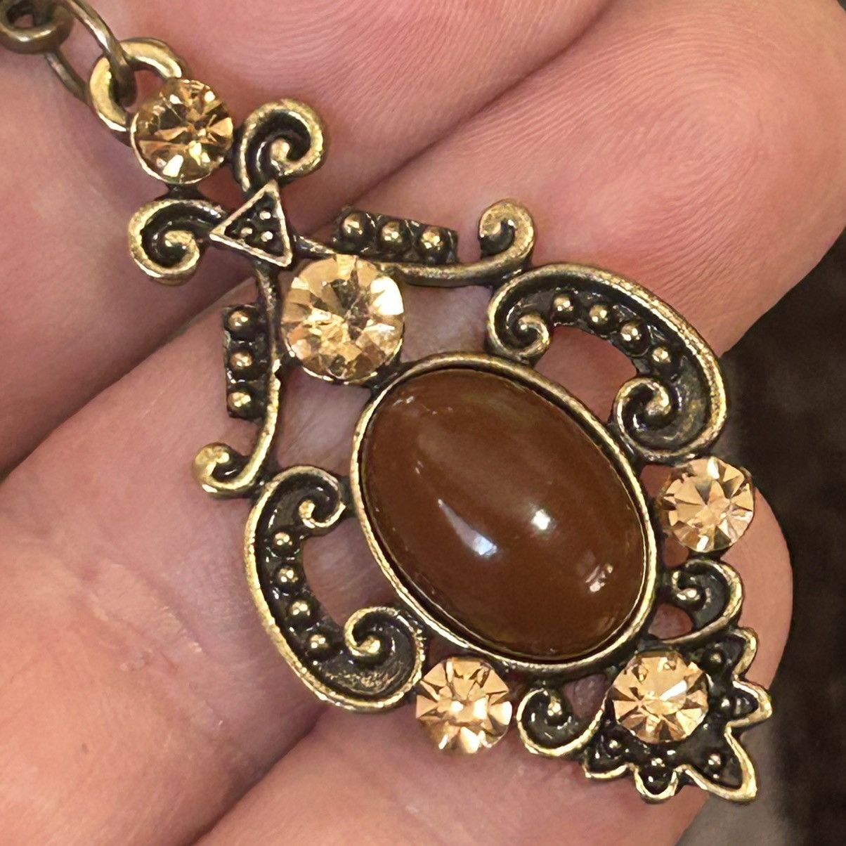 Vintage Vintage chocolate cabochon champagne stone necklace Size ONE SIZE - 9 Thumbnail