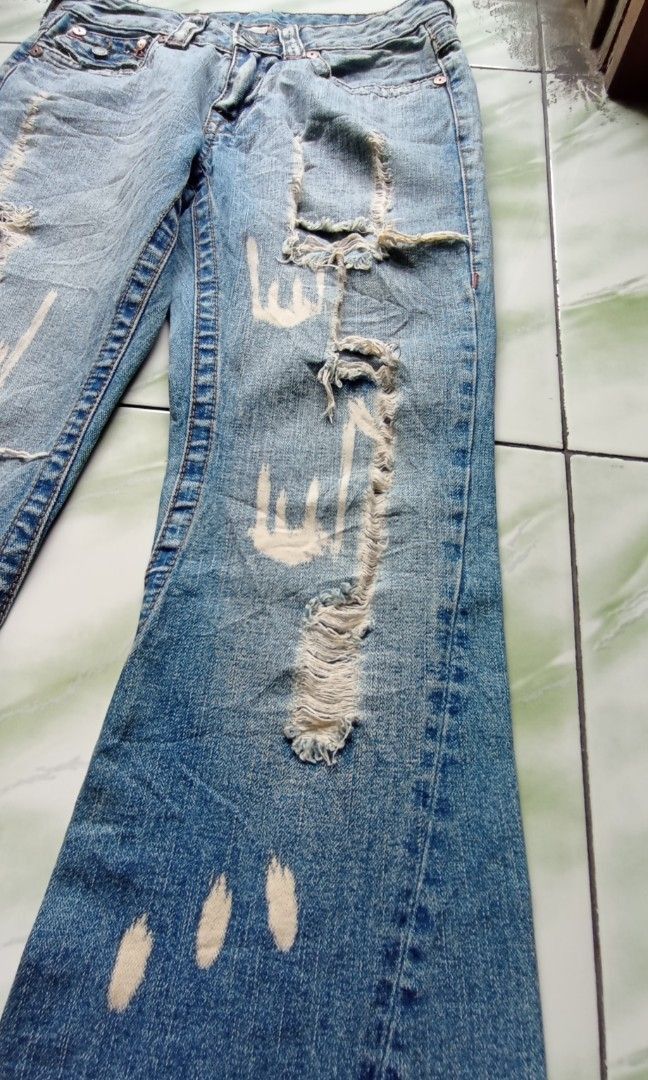20471120 × Beauty Beast × Japanese Brand 2000s flare TR bootcut ripped wash denim Size US 27 - 3 Thumbnail