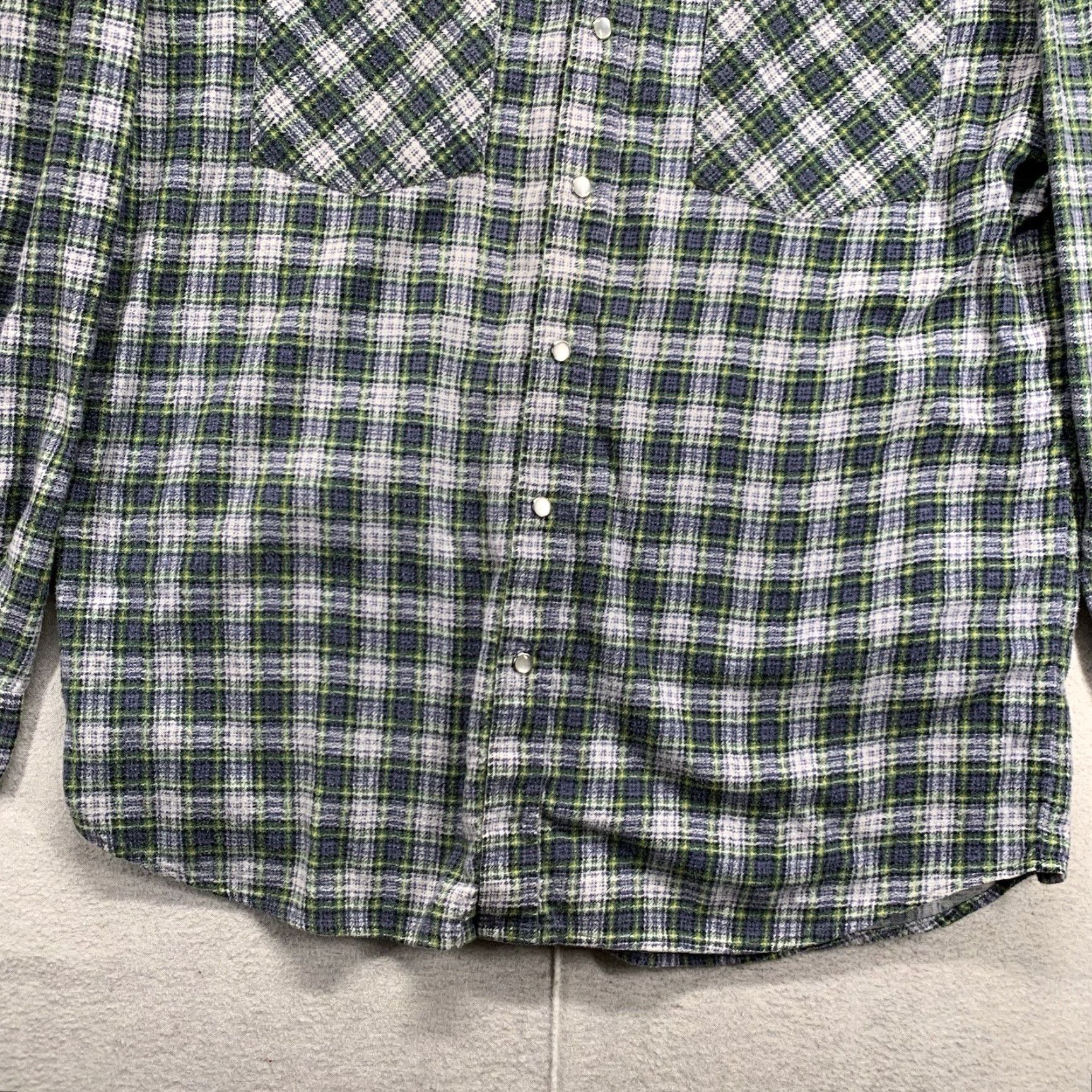 Haband VINTAGE 90s Haband Pearl Snap Plaid Flannel Shirt White Blue Green Medium Men Size US M / EU 48-50 / 2 - 6 Thumbnail