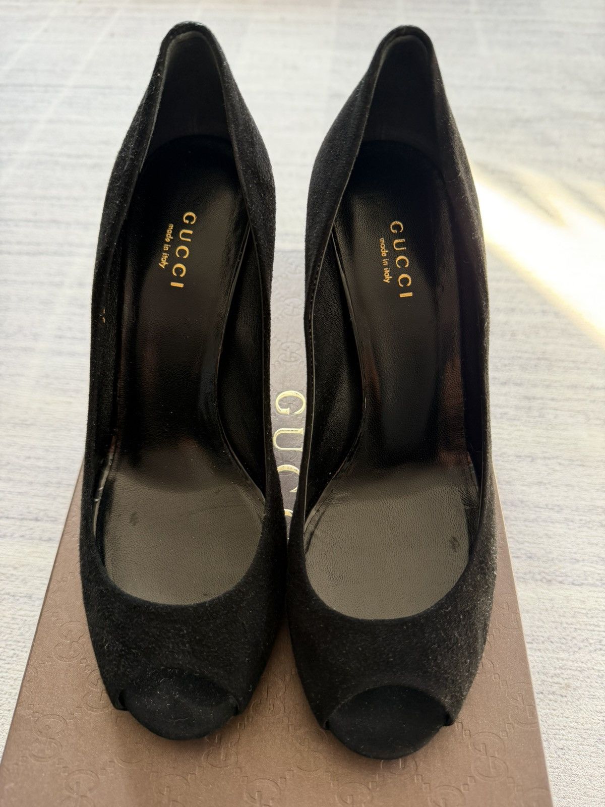 Gucci Gucci Women's Black Suede Peep-Toe Pumps Heels Shoes EU 37 Size US 7 / IT 37 - 3 Thumbnail
