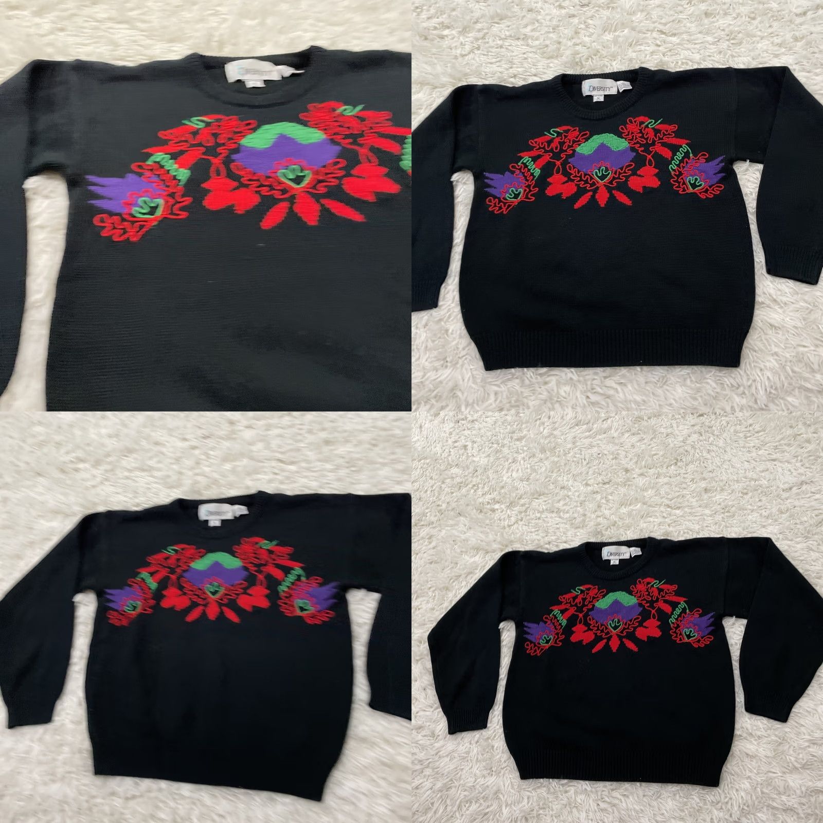 Vintage DIVERSITY Floral Vintage Sweater Women M Black Red Purple Knit Raglan M Size M / US 6-8 / IT 42-44 - 11 Thumbnail