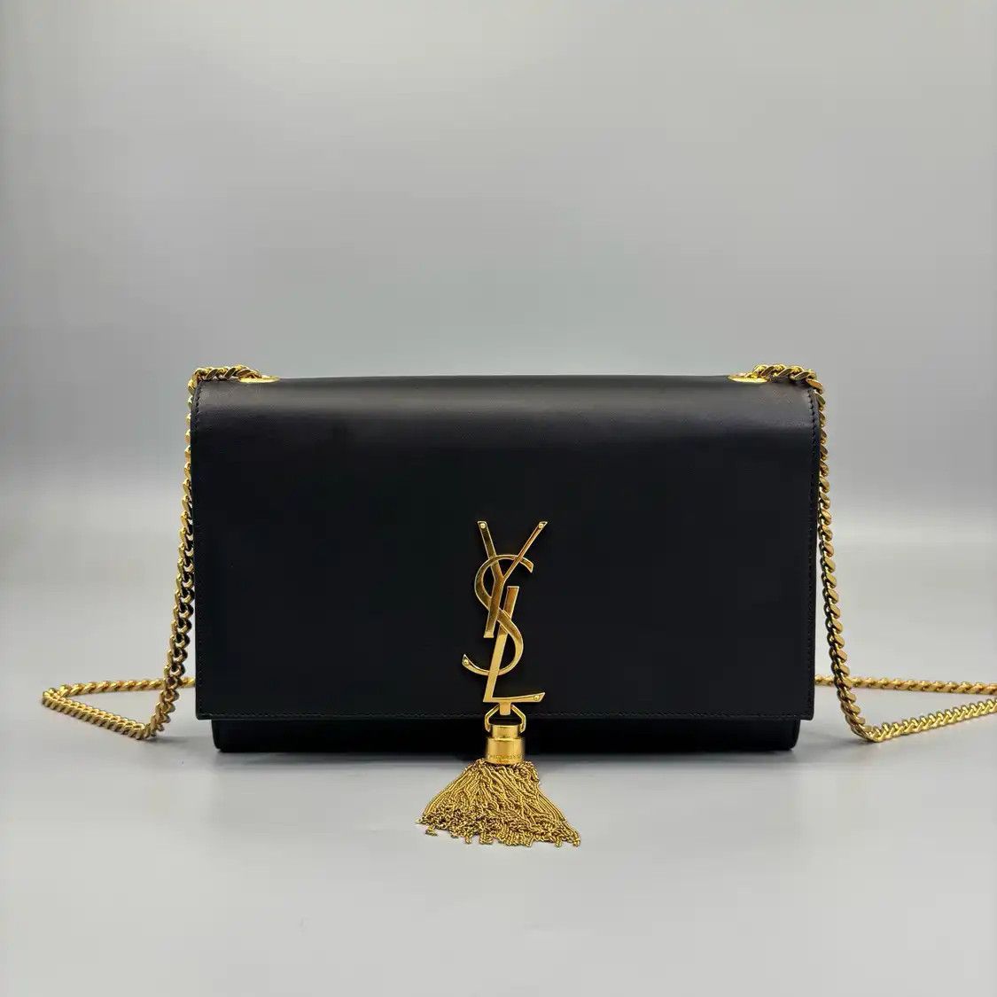 Saint Laurent Paris Ysl Kate Black Cowhide Leather Fringe Crossbody Bag, Women's