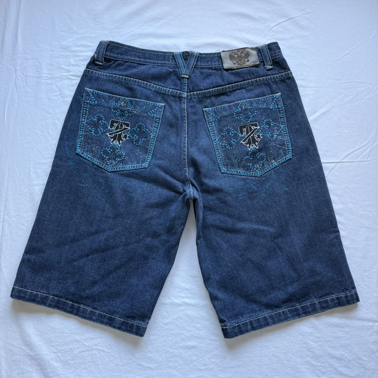 Jinzu Vintage Y2K Embroidered Jorts Jean Shorts Blue 36