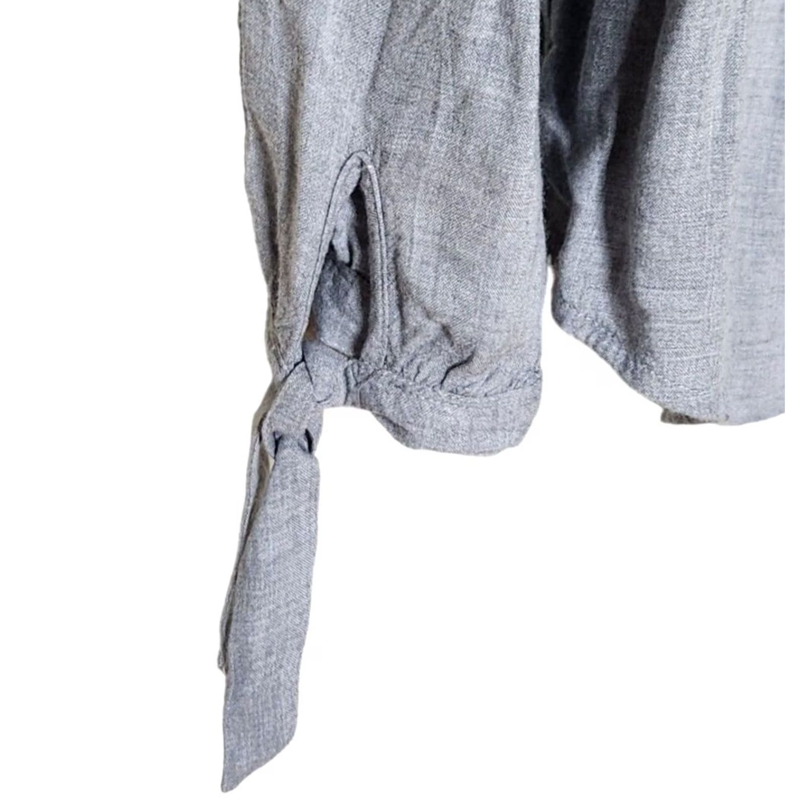 Lucky Brand Lucky Brand Womens Blouse Shirt Long Sleeve Gray S Popover Tie Up Sleeve Split Neck Top - 100% Rayon Size S / US 4 / IT 40 - 4 Thumbnail