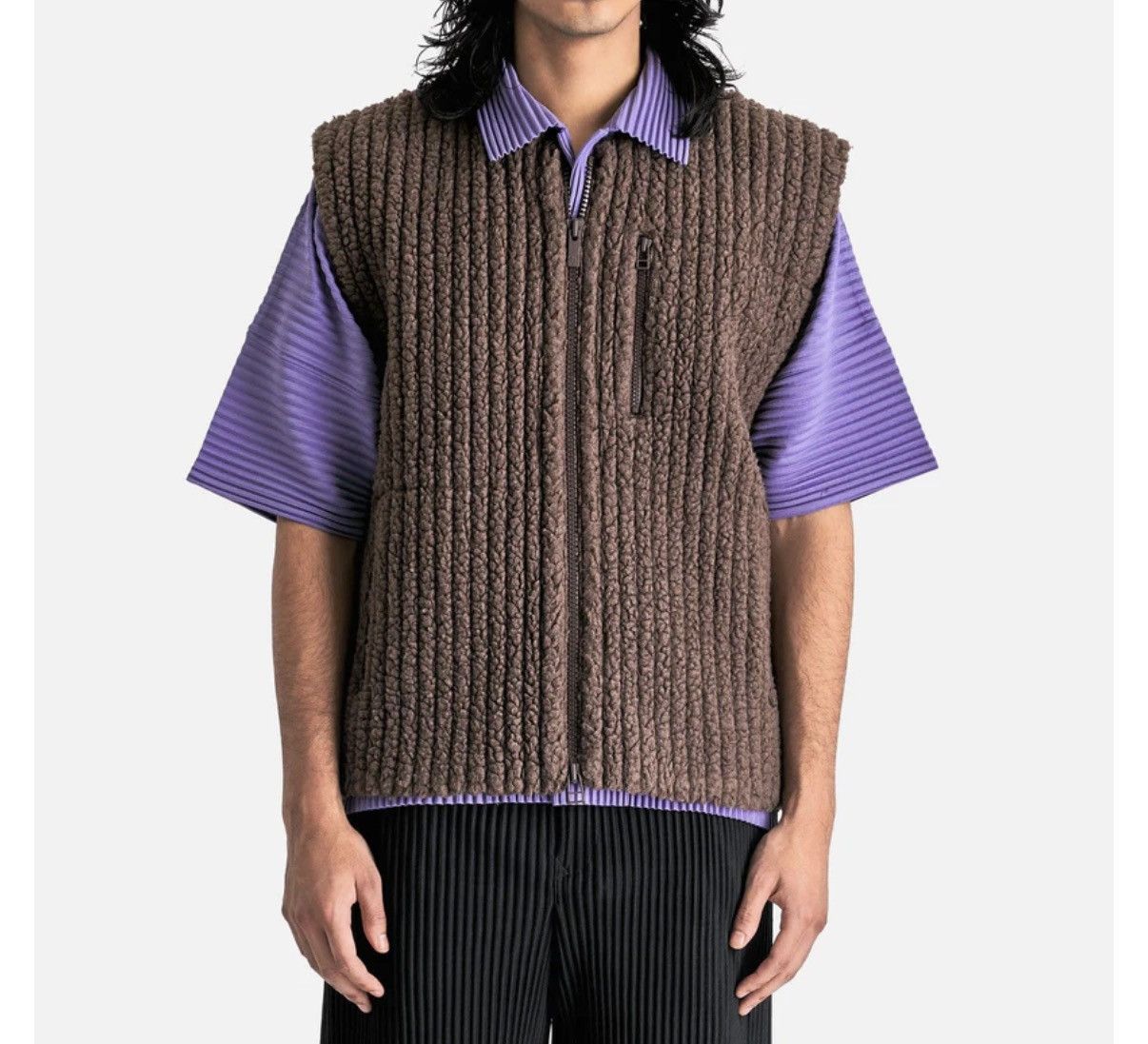 Homme Plisse Issey Miyake HOMME PLISSÉ ISSEY MIYAKE Fleece Pleats Vest in Brown Size US M / EU 48-50 / 2 - 8 Thumbnail
