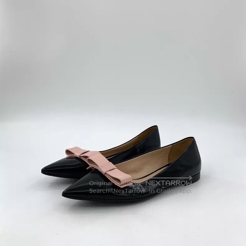 Prada Prada Black pointed bow casual flat shoes Size US 6.5 / IT 36.5 - 1 Thumbnail