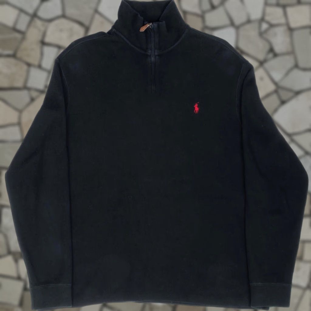 VINTAGE Polo Ralph Lauren Black Quarter 1/4 Zip Sweater 1990s XL