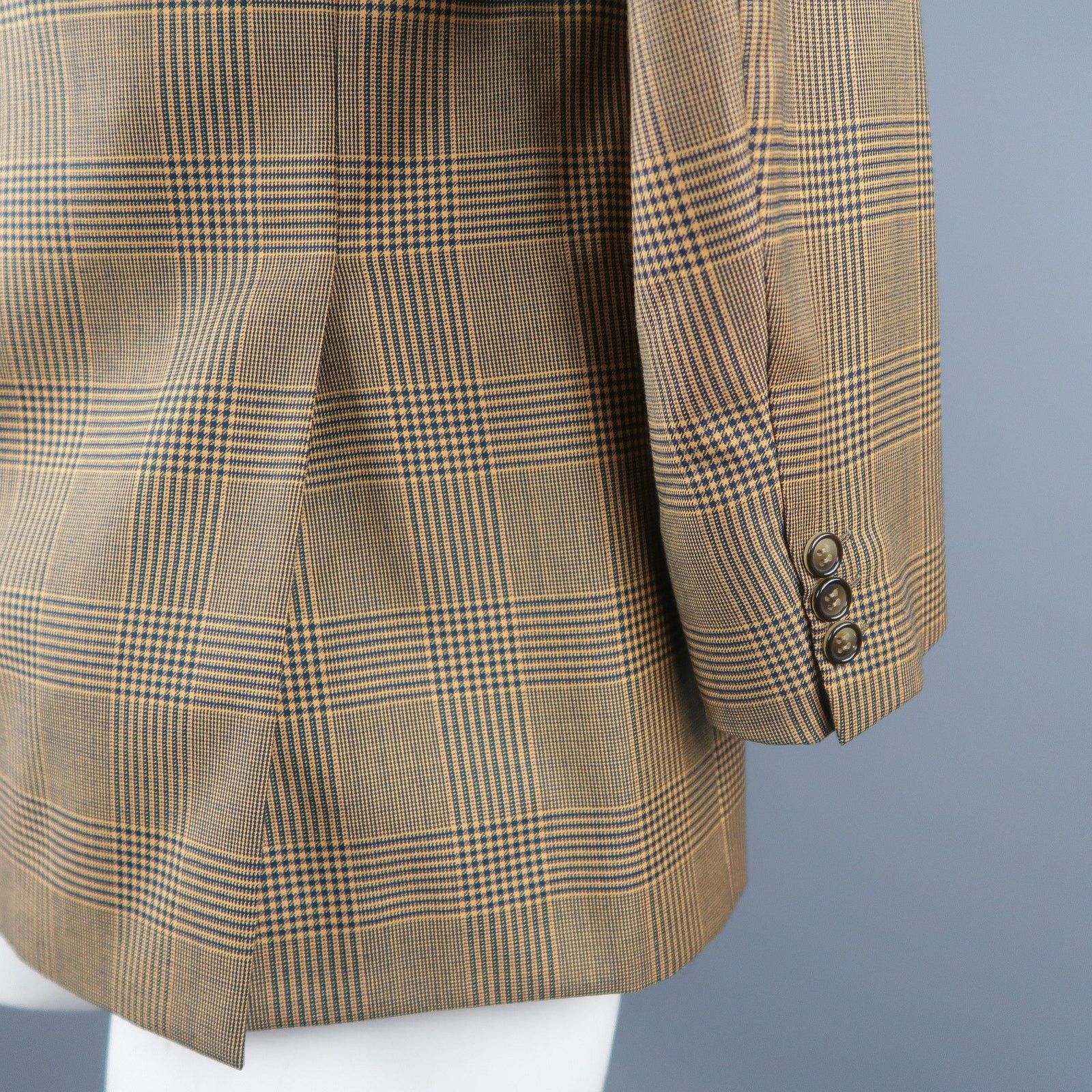 Brioni BRIONI 40 Regular Gold & Navy Plaid Wool Sport Coat Size 40R - 8 Thumbnail