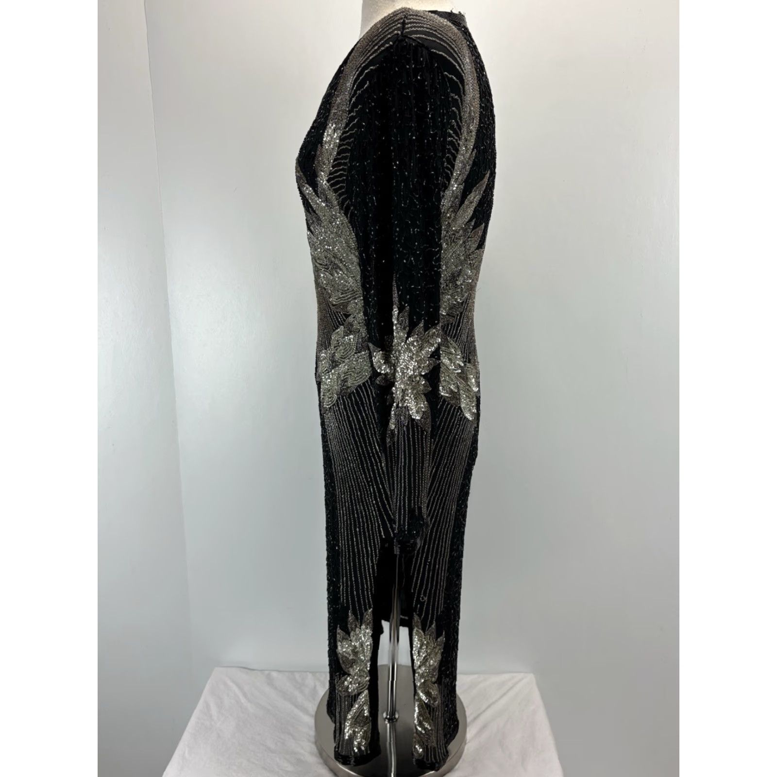 Vintage VINTAGE Mejere Beaded Midi Dress Women’s L Black Silver Elegant Formal READ 80s Silk Nightwear Eveningwear Size L / US 10 / IT 46 - 2 Thumbnail