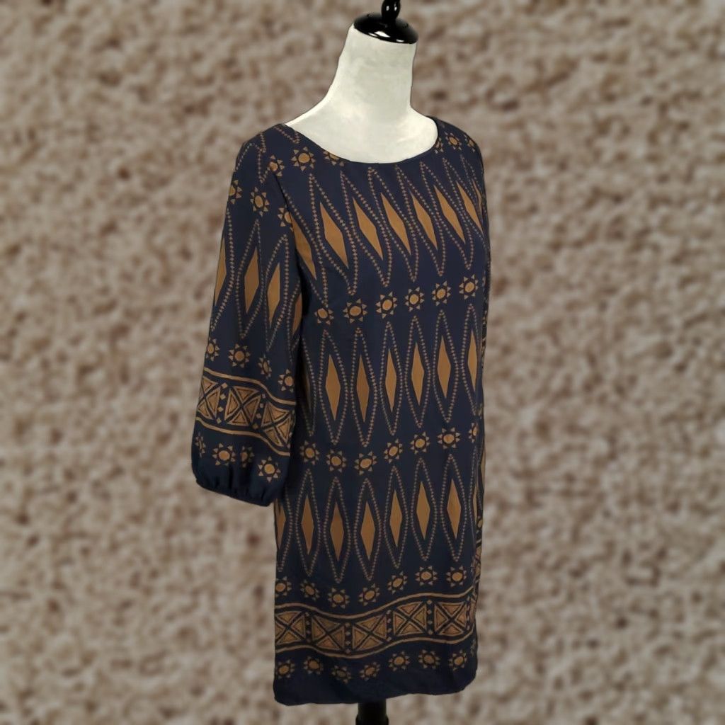 Vintage Womens Dress Large size Geometric Mini Length Lined Zip Back Dark Tunic Shift Size L / US 10 / IT 46 - 1 Thumbnail