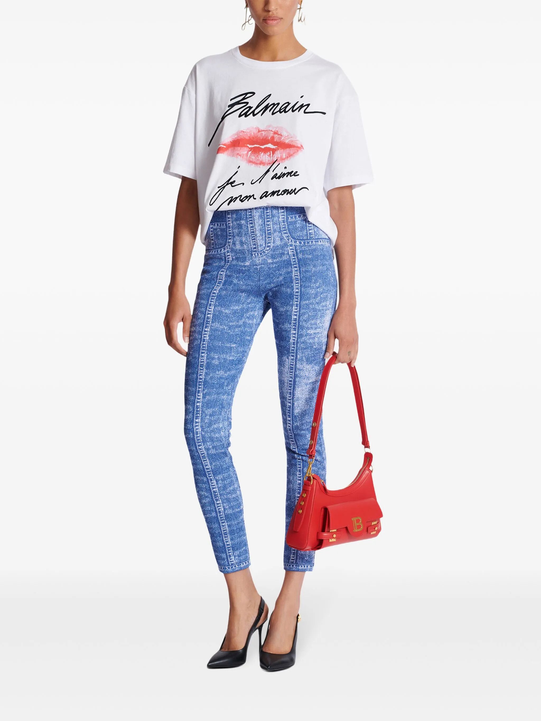 Balmain o1srvl11e1125 Jacquard Leggings in Blue Size 27" / US 4 / IT 40 - 2 Thumbnail