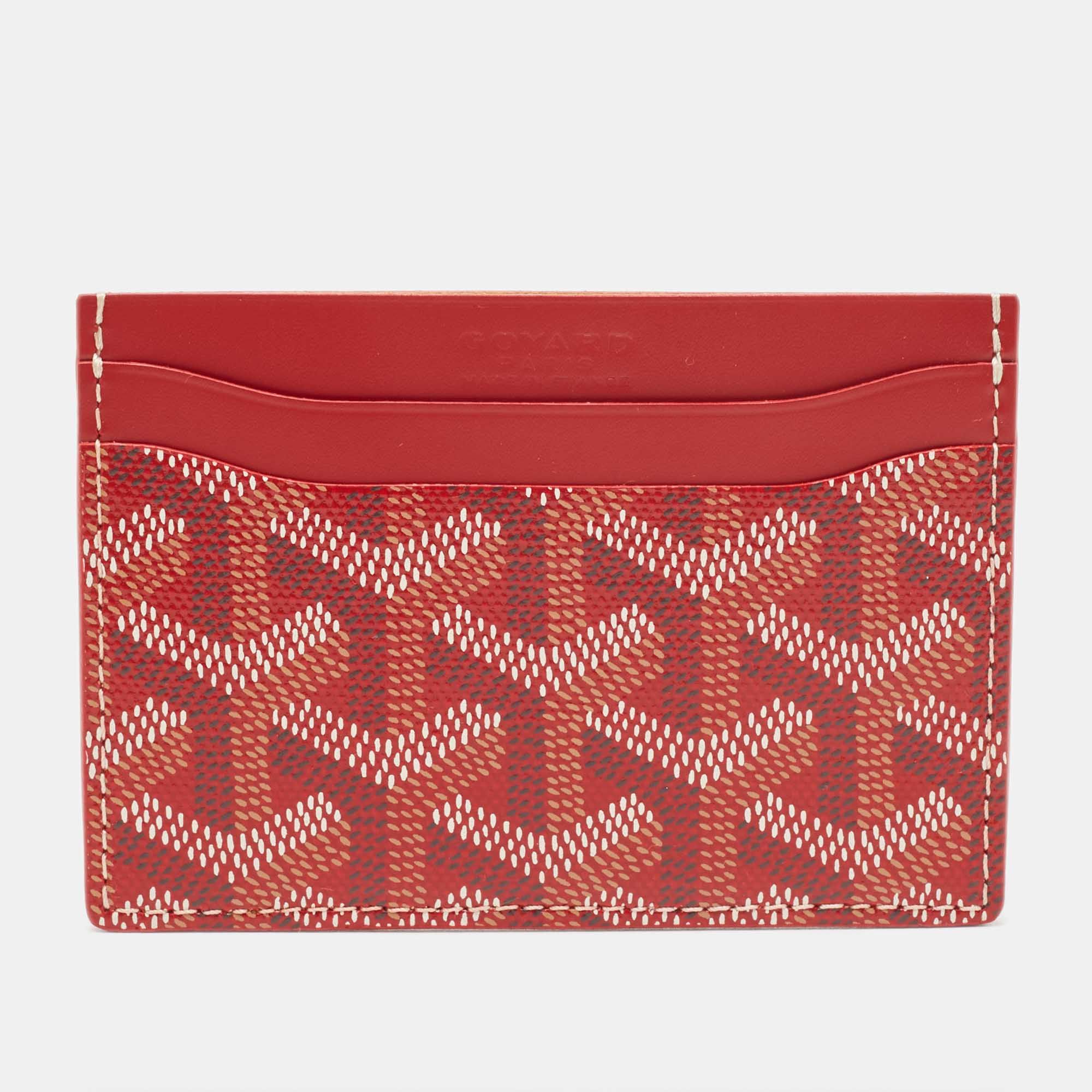 image of Goyard Red Ine Coated Canvas And Leather Saint Sulpice Card Holder, Women's