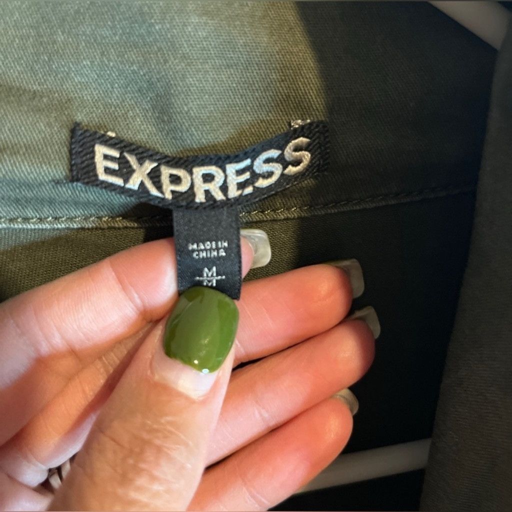 Express Express Olive Green Women's Jacket w Flowers Bird Embroidery Size M / US 6-8 / IT 42-44 - 3 Thumbnail