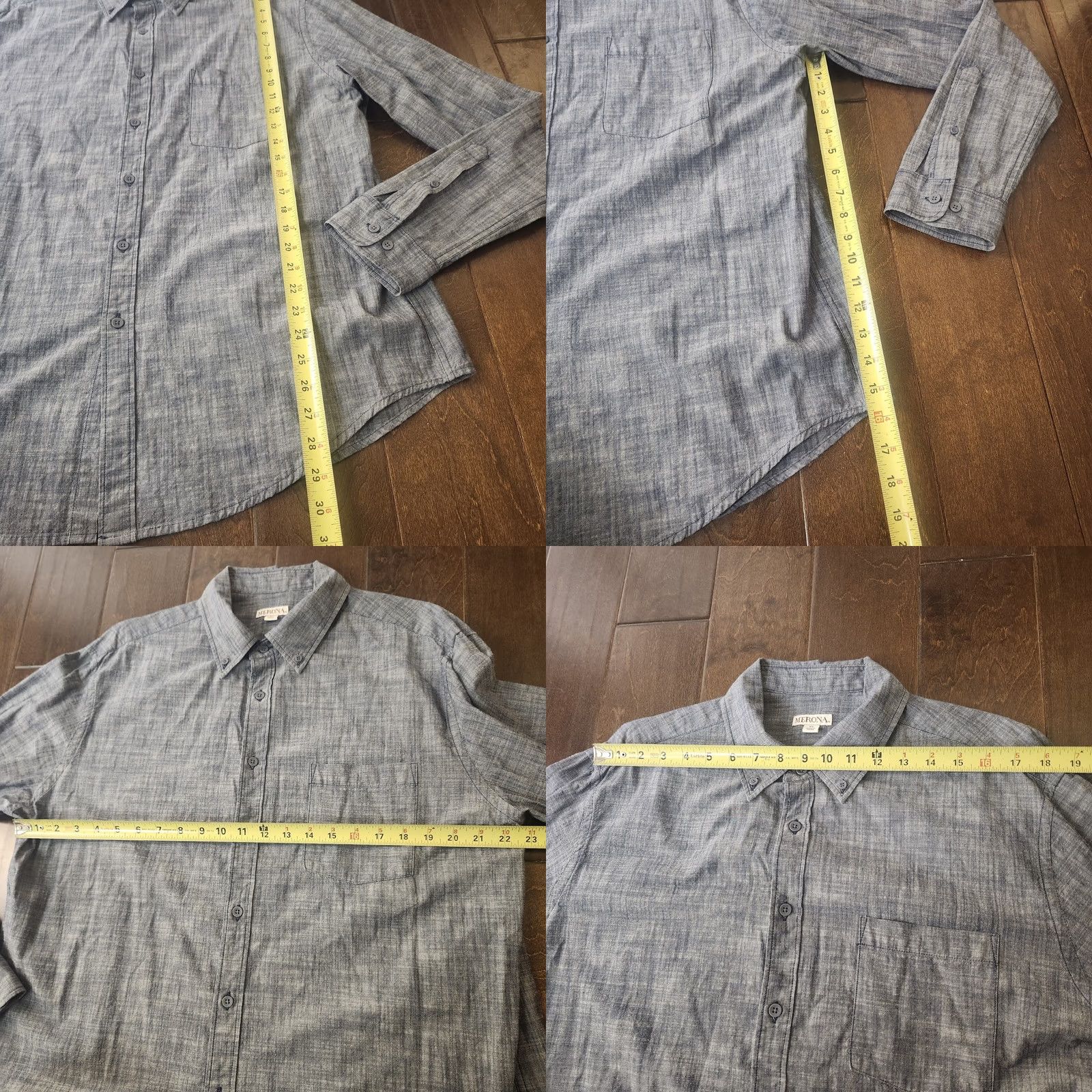 Merona Merona Button Up Shirt Mens XL Gray Chambray Long Sleeve Casual Western Pockets Breathable Solid Regular #65041 Size US XL / EU 56 / 4 - 8 Thumbnail