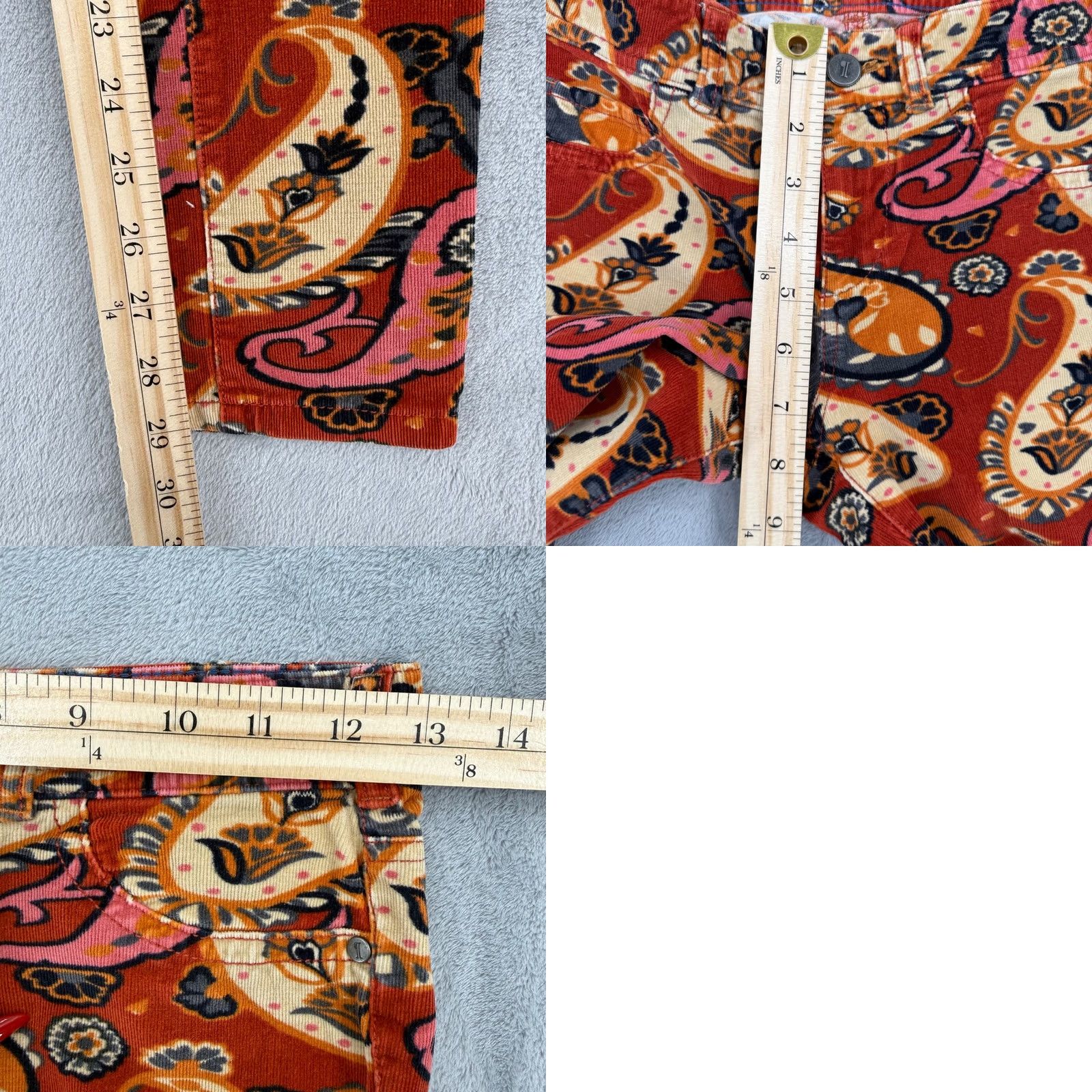 Vintage Pilcro and the Letterpress Serif Paisley Corduroy Pants Orange Red Womens Sz 25 Size 42" / US 20 - 9 Thumbnail