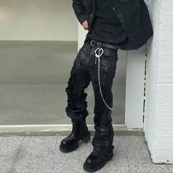 VIBE High Street Ripped Damaged Coatted Wax Baggy Flare Size US 32 / EU 48 - 1 Thumbnail