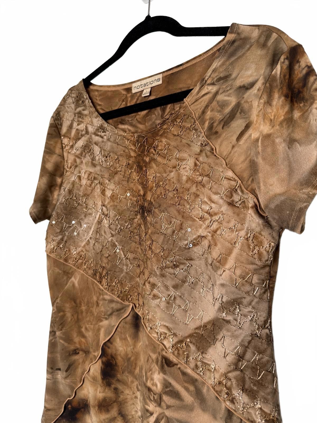 Designer Brown and Tan Tie Dye Y2K Soft Grunge Shirt with Embroidery Size L / US 10 / IT 46 - 2 Thumbnail