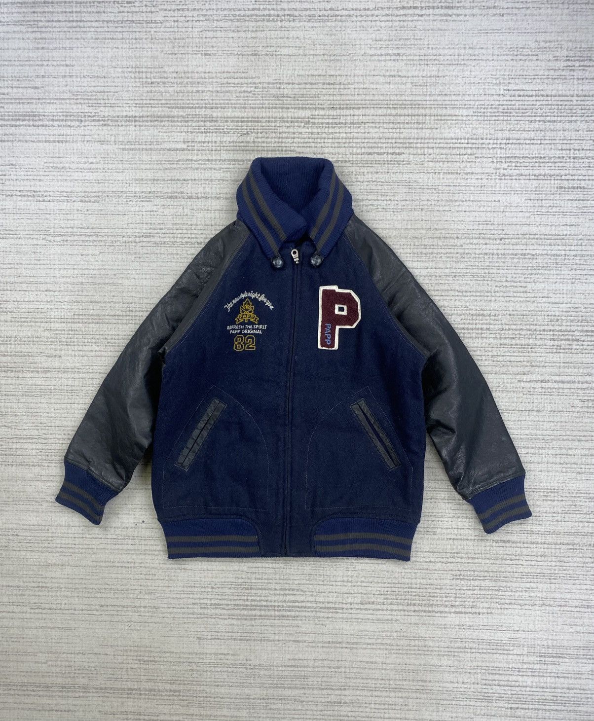 Japanese Brand × Vintage Vintage 90s Papp Leather Sleeve Varsity Jacket For Kids Size US XXS / EU 40 - 2 Thumbnail