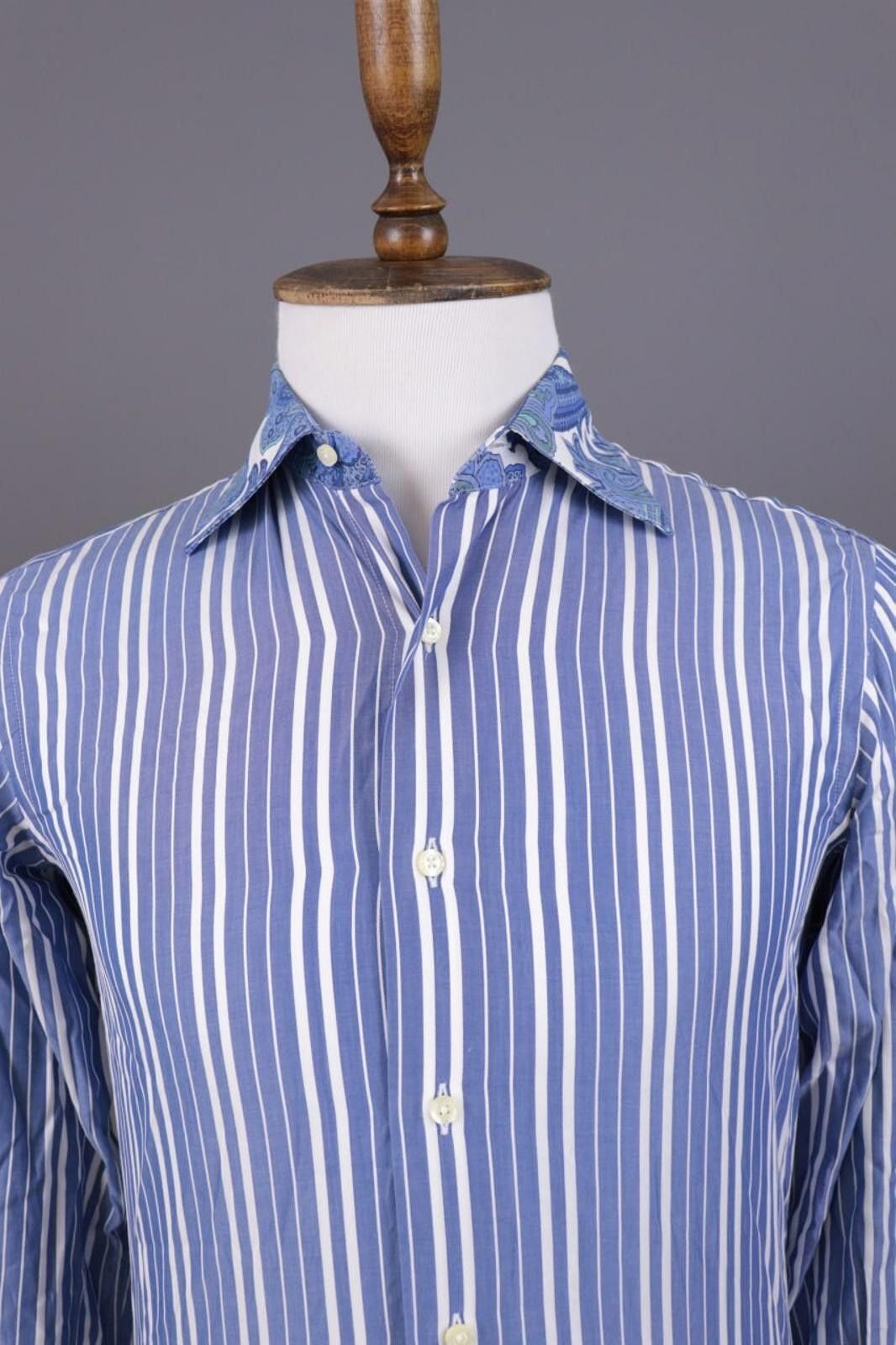 Eton Eton Blue White Striped 100% Cotton Collar Shirt Size 38 Size US M / EU 48-50 / 2 - 6 Thumbnail