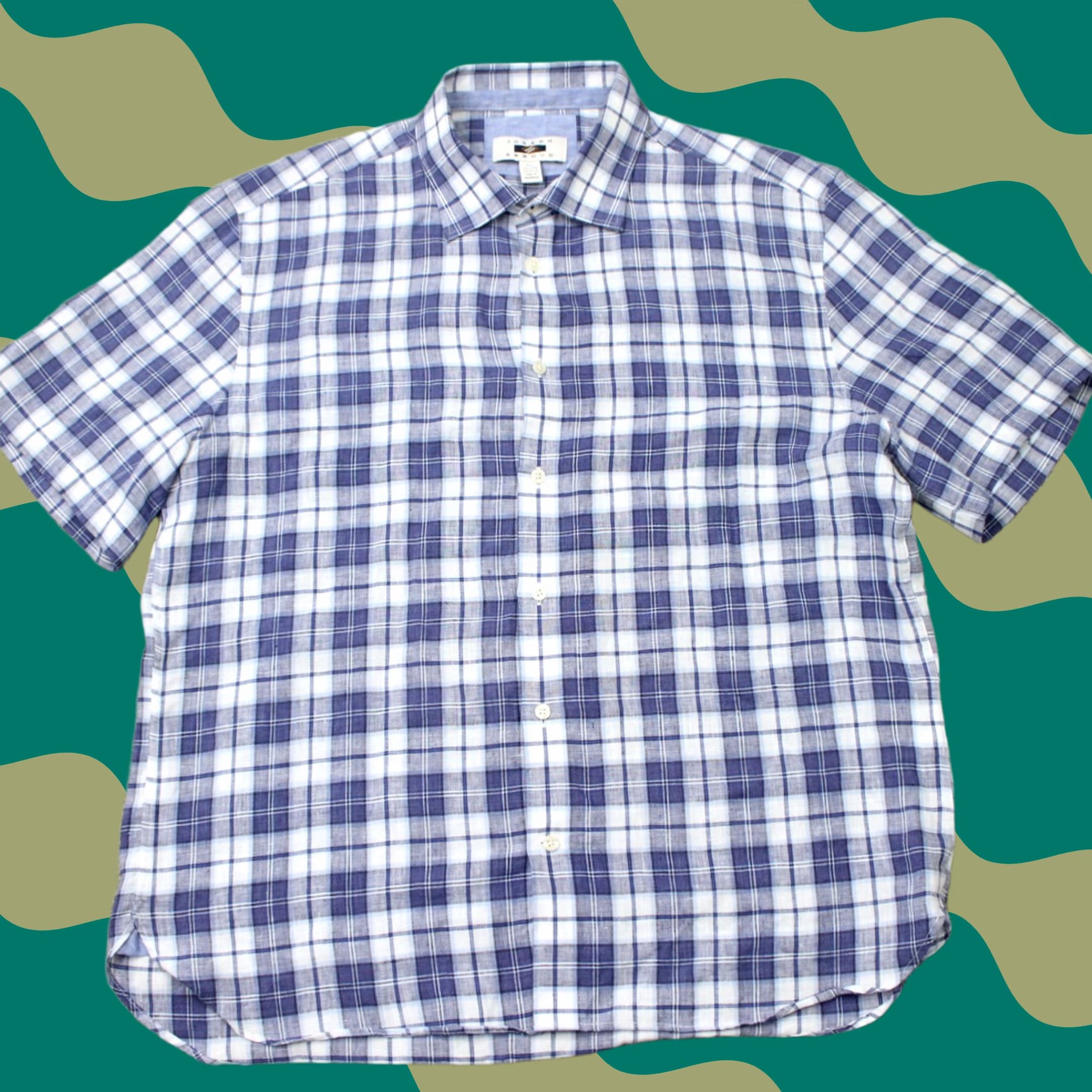 Joseph Abboud Joseph Abboud Shirt Mens XL Blue/White Plaid Linen Poly Blend Short Sleeve Size US XL / EU 56 / 4 - 1 Thumbnail