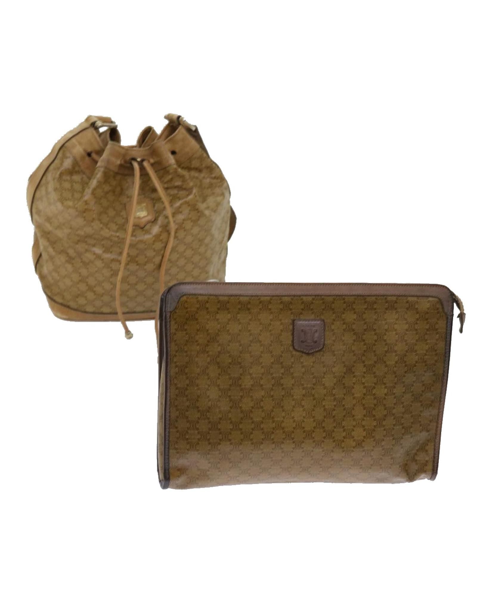 image of Celine Canvas Shoulder Bag Set In Beige With Coated Canvas Design - Authenticated, Women's