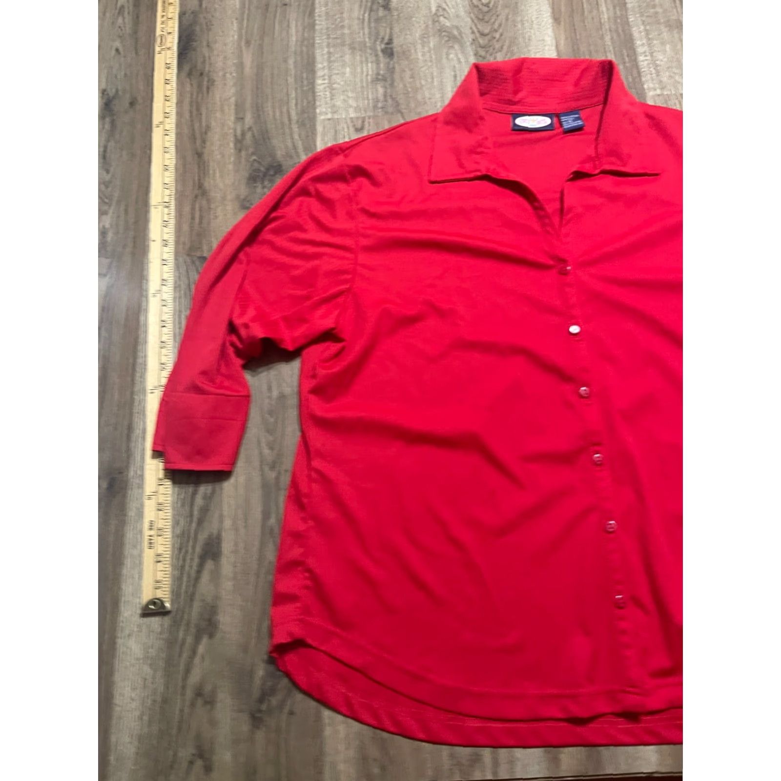 Vintage Zoey Beth Shirt Women's Plus Size 3X Red Button-Up 3/4 Sleeve Casual Solid Modern Size XXL / US 16-18 / IT 52-54 - 3 Thumbnail