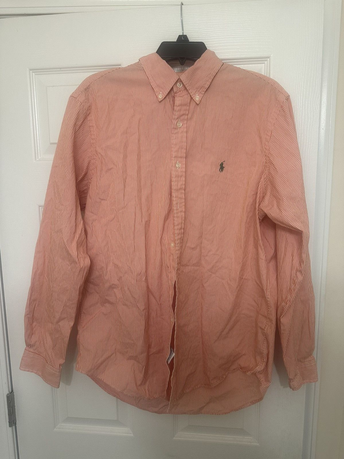 Beverly Hills Polo Club × Polo Ralph Lauren × Tommy Hilfiger Ralph Lauren Orange/White Stripped Long Sleeve Button Up Size US L / EU 52-54 / 3 - 1 Thumbnail