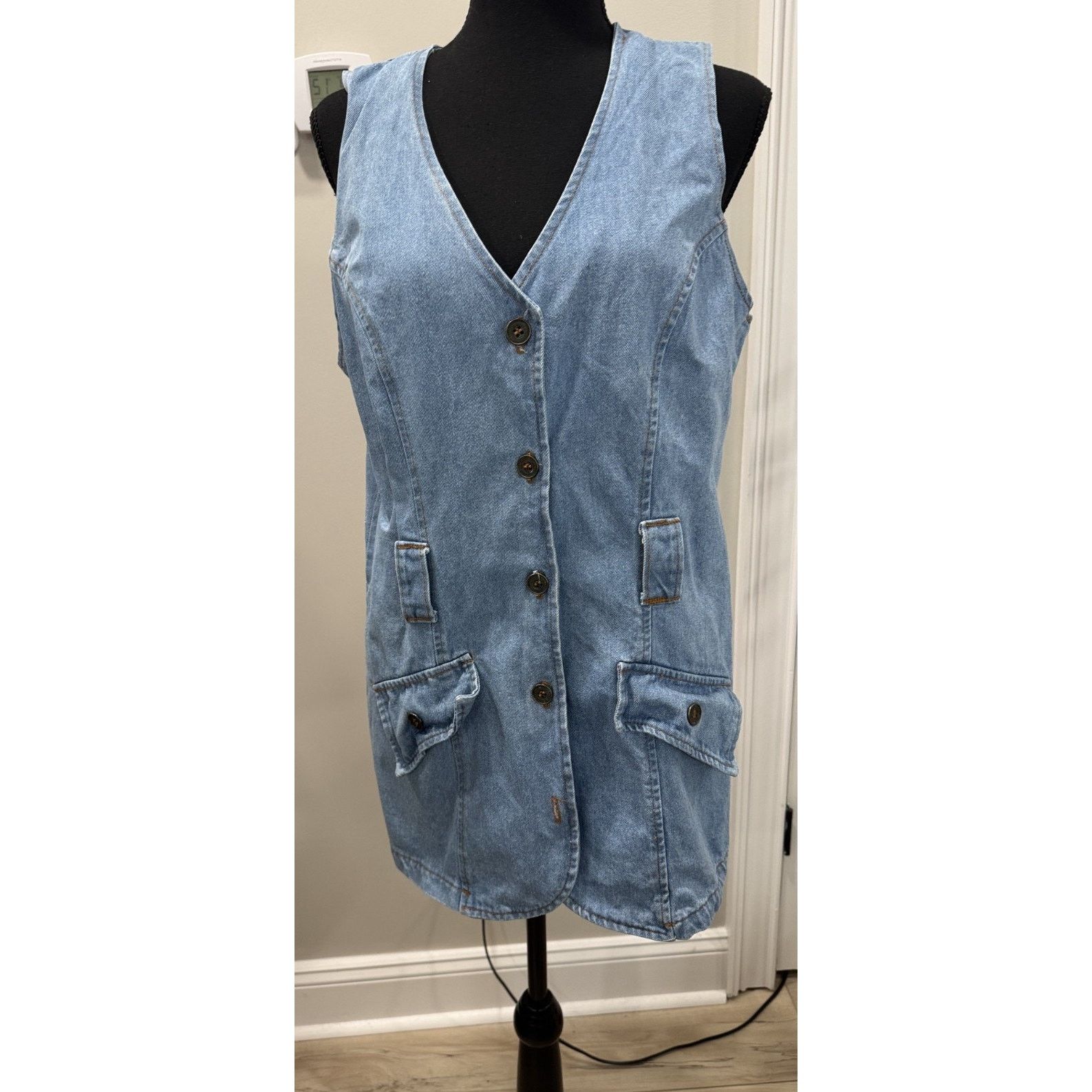 Other Vintage 90s Denim Sleeveless Jumper Dress Grunge Y2K Large Size L / US 10 / IT 46 - 1 Thumbnail