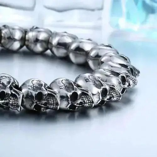 Other Skull Head Bracelet Chain Gothic Chrome Pagan Punk Grunge Size ONE SIZE - 2 Thumbnail