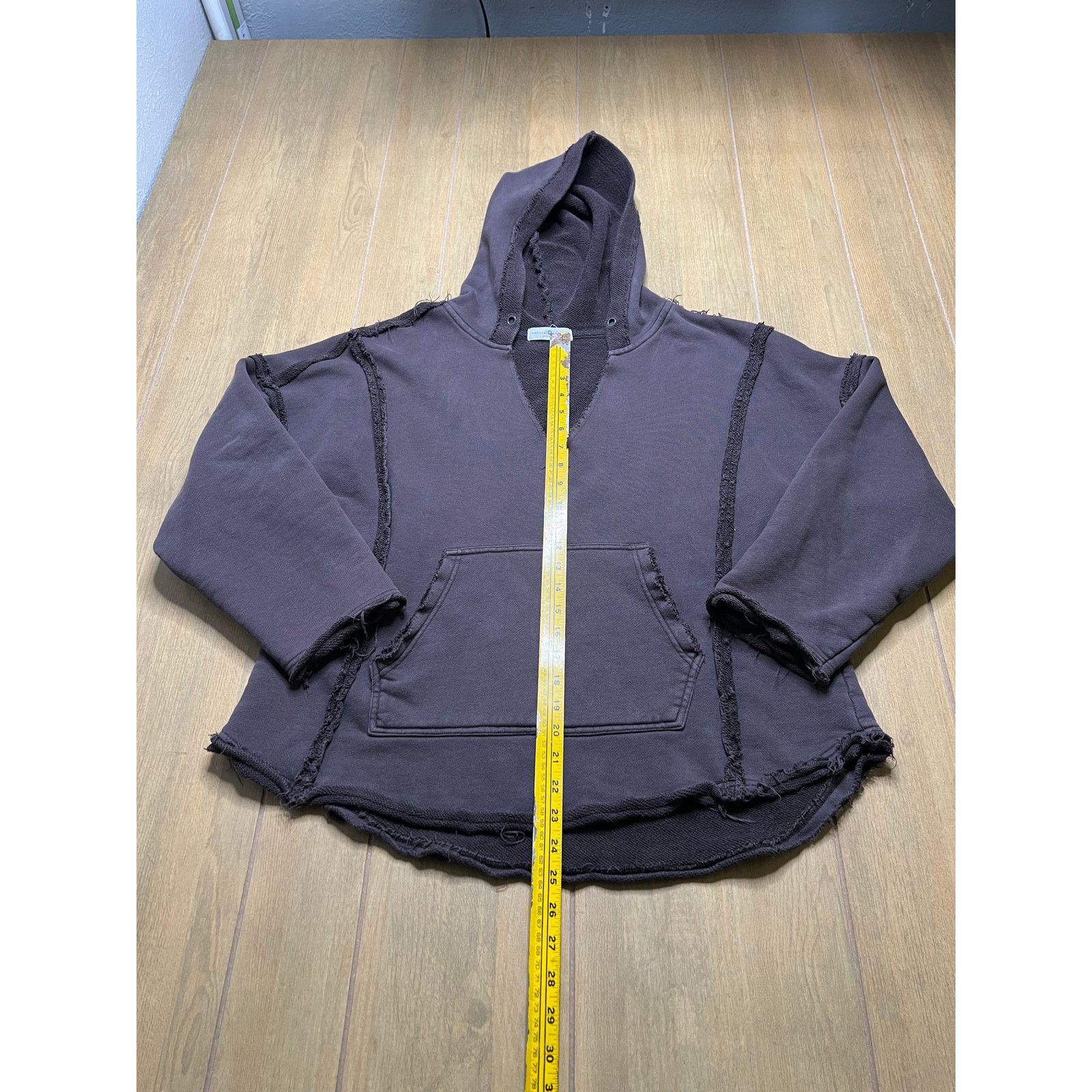 Vintage Natural Life Raw Edge Hoodie Brown S/M Boho Pullover Cotton Size M / US 6-8 / IT 42-44 - 3 Thumbnail