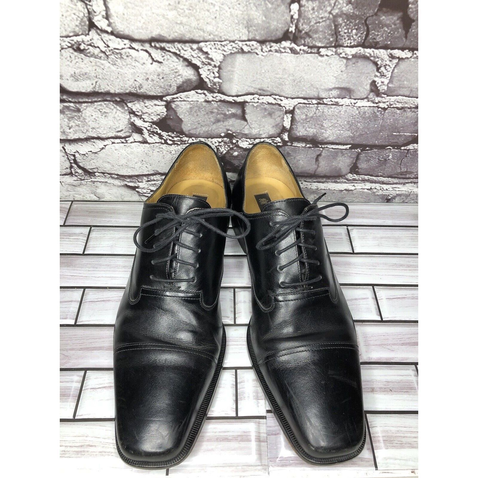 Mezlan Mezlan Lancer Black Leather Square Cap Toe Lace Oxfords Shoe Size US 10 / EU 43 - 2 Thumbnail
