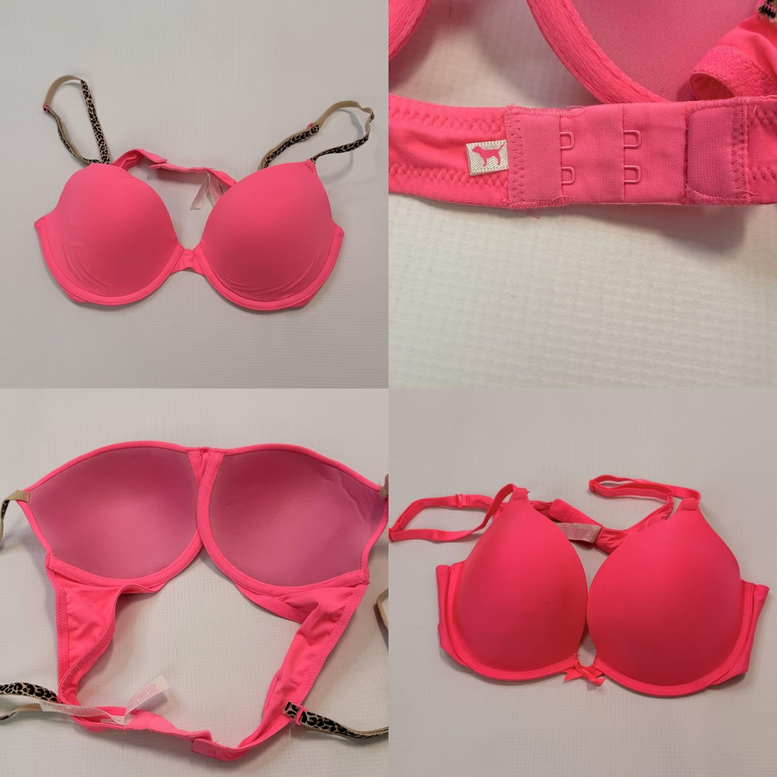 Pinko PINK Bra Set Womens 36B Neon Pink Push Up Underwire Lot Of 2 Bow Microfiber Size ONE SIZE - 8 Thumbnail